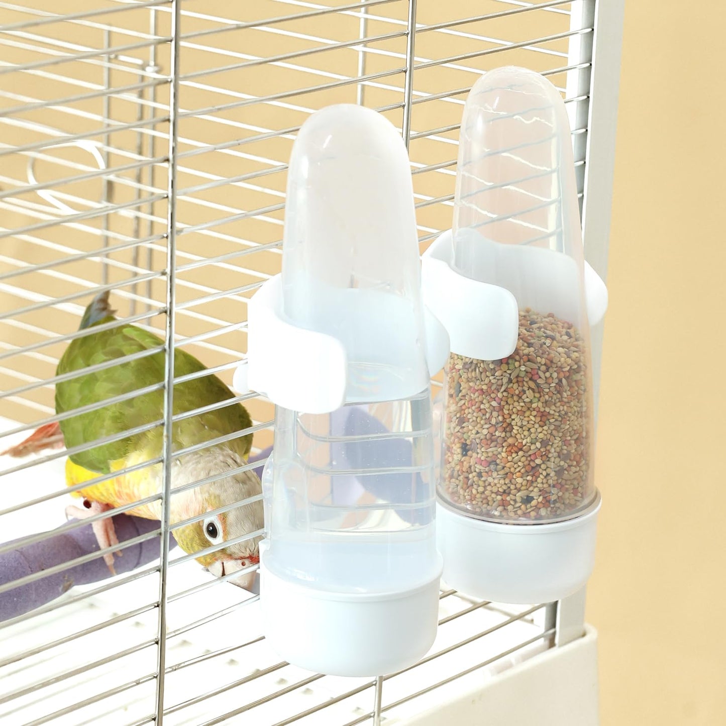 YOOSO WING Bird Feeder Automatic Bird Water Dispenser Set for Cage No Mess Parakeet Cage Water Dispenser PP Material, 200ml/6.8fl oz (2PCS)
