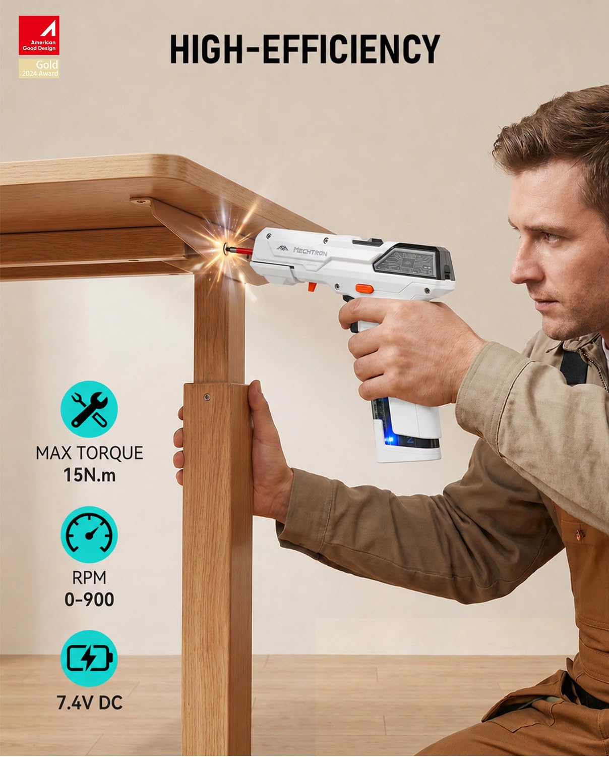 CIOURSTO Electric Screwdriver Cordless Drill with 2000mah Replaceable Battery and Charger Quickly USB-C, Max 15N.m, 2 Speed Adjustable, Power Drills for Furniture Assembly Disassembly (White)