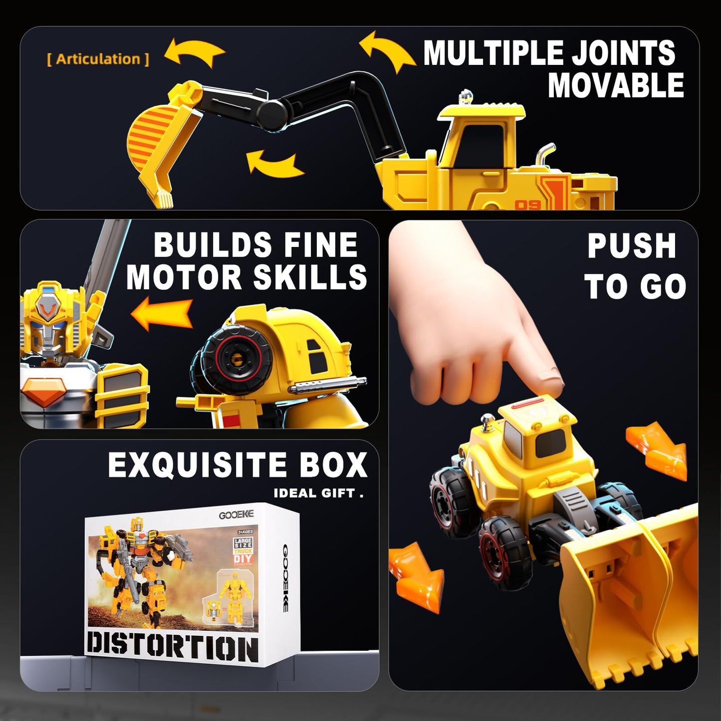 Bloomsmary 5-in-1 Transforming Construction Trucks Toys for Boys 3-6, STEM Building Vehicles Action Figures with Weapons for Child Age 4-7 – Toddler Robot Car Playset for Kids Birthday Gift
