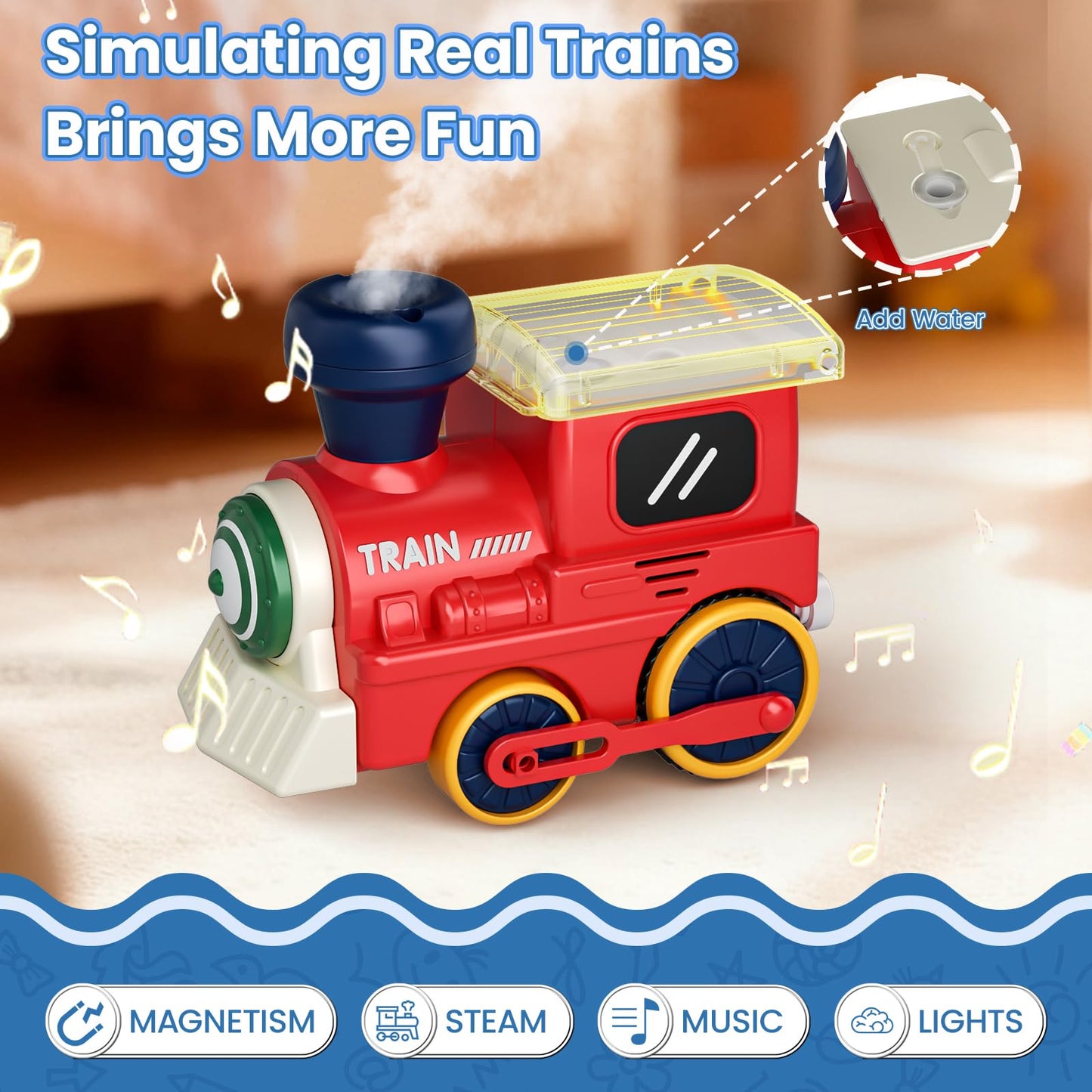 Dimoarch Electric Train Set for Toddlers with Sound & Lights, Magnetic Connection Train Toys with Tracks & Road Signs, Christmas Birthday Gift for 3 4 5 6 Year Old Boys Girls