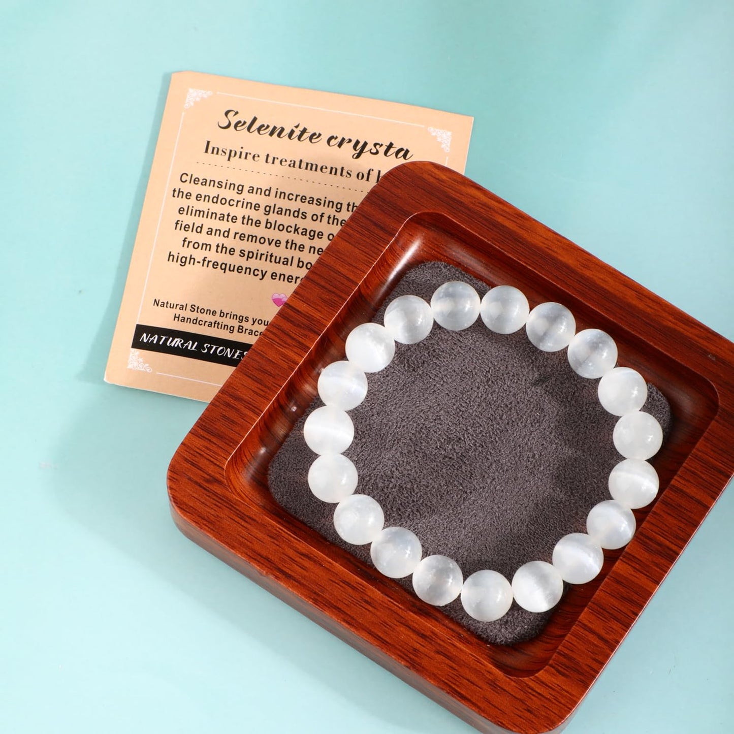 AD Beads 6mm Handmade Selenite crystal Elastic Bracelet – Natural Gemstone for Inspire treatments of body – Meditation, Yoga, Healing and Energy Gift for Men Women