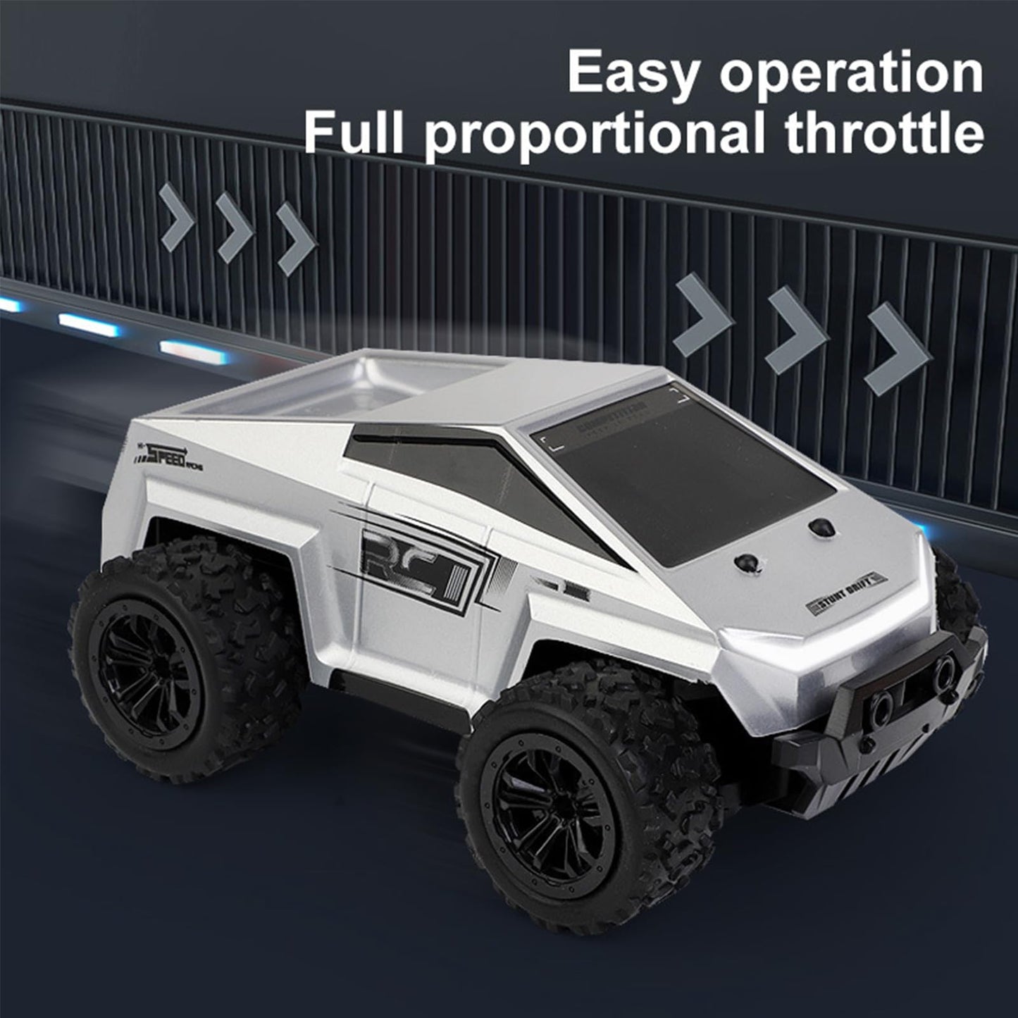 RC Car,1/20 Rc Monster Truck Cyber Toy,Off-Road Pick-up,2WD RC Truck for All Terrain,2.4GHz Vehicles,Equipped with 2 Rechargeable Batteries，Can be Connected to a Mobile Phone for Control (Silvery)