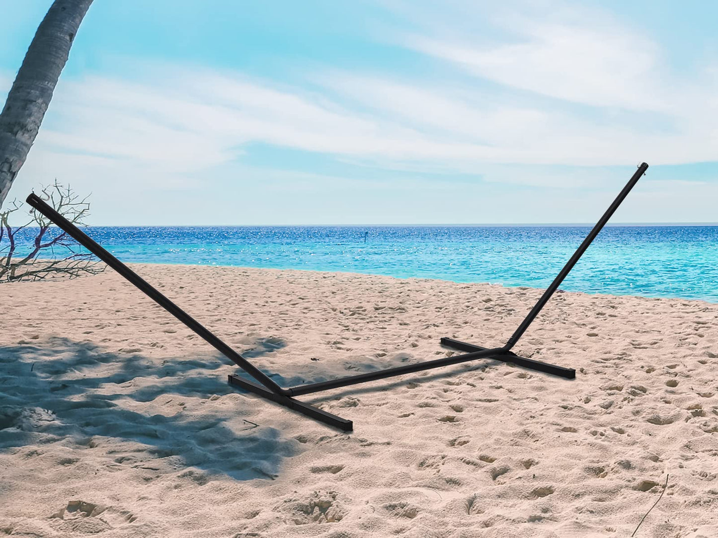 SUPERJARE 12 FT Hammock Stand Only, 450 lbs Capacity Heavy Duty Steel Hammock Stand, Portable Carrying Bag, 2 Person, Rust-Resistant Finish, Perfect for Patio, Camping, Indoor, Outdoor - Black