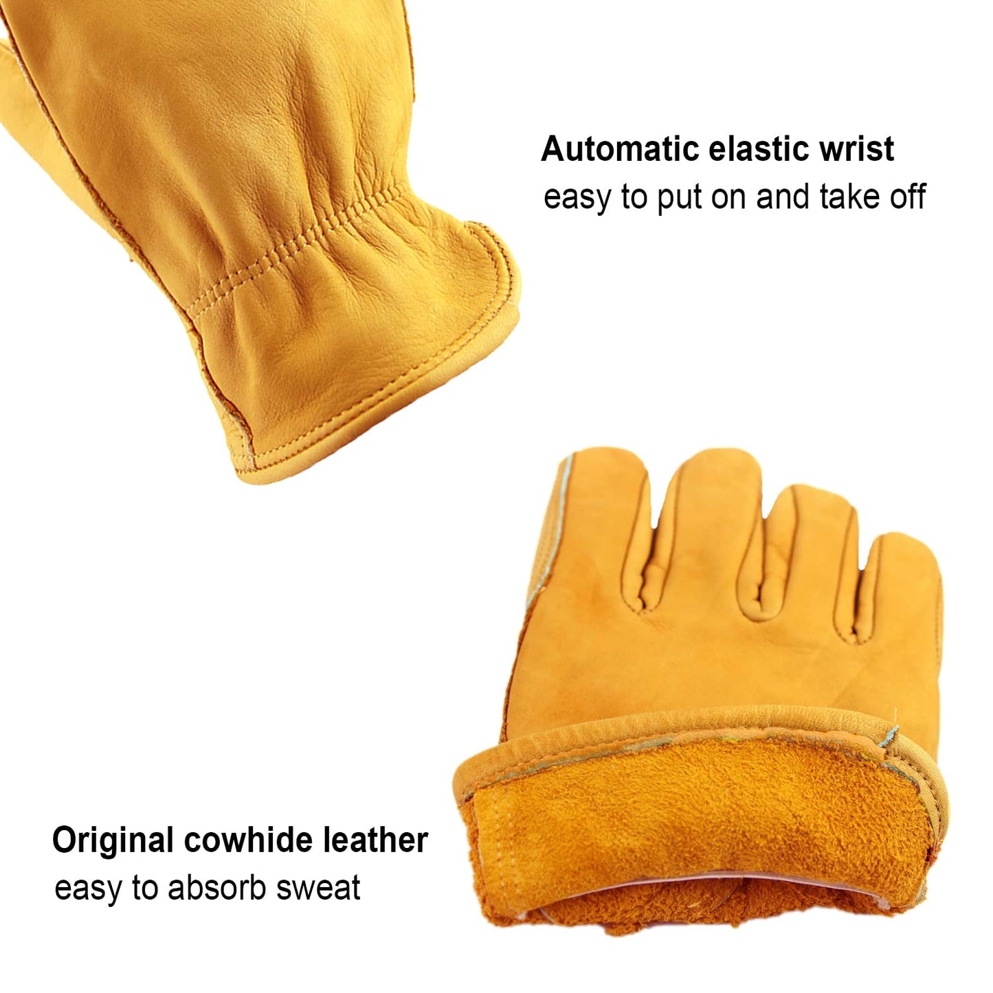 OZERO Leather Work Gloves for Men, 3 Pairs Gardening Gloves, Grain Cowhide Garden Gloves with Reinforced Palm, Flexible Keystone Thumb, Elastic Wrist, Heavy Duty Yard Work Gloves,Large