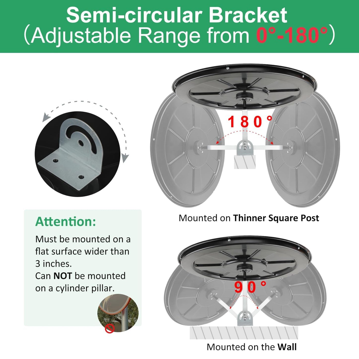 𝟐𝟒" 𝐔𝐧𝐛𝐫𝐞𝐚𝐤𝐚𝐛𝐥𝐞 𝐏𝐂 𝐂𝐨𝐧𝐯𝐞𝐱 𝐌𝐢𝐫𝐫𝐨𝐫 with Adjustable Bracket - Vision up to 35 FT, Ideal for Driveway, Large Road, Garage Blindspots & Traffic Safety