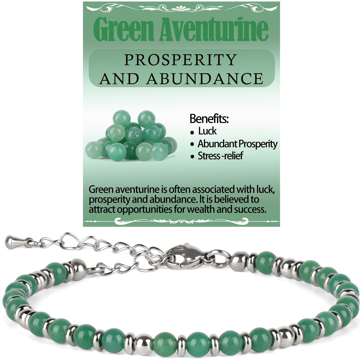 4mm Green Aventurine Tiny Beaded Bracelets For Women, Energy Gem Charm Jewelry Adjustable Bracelet Gifts for Mom, Daughter, Wife, Coworkers, Friends, Bestie