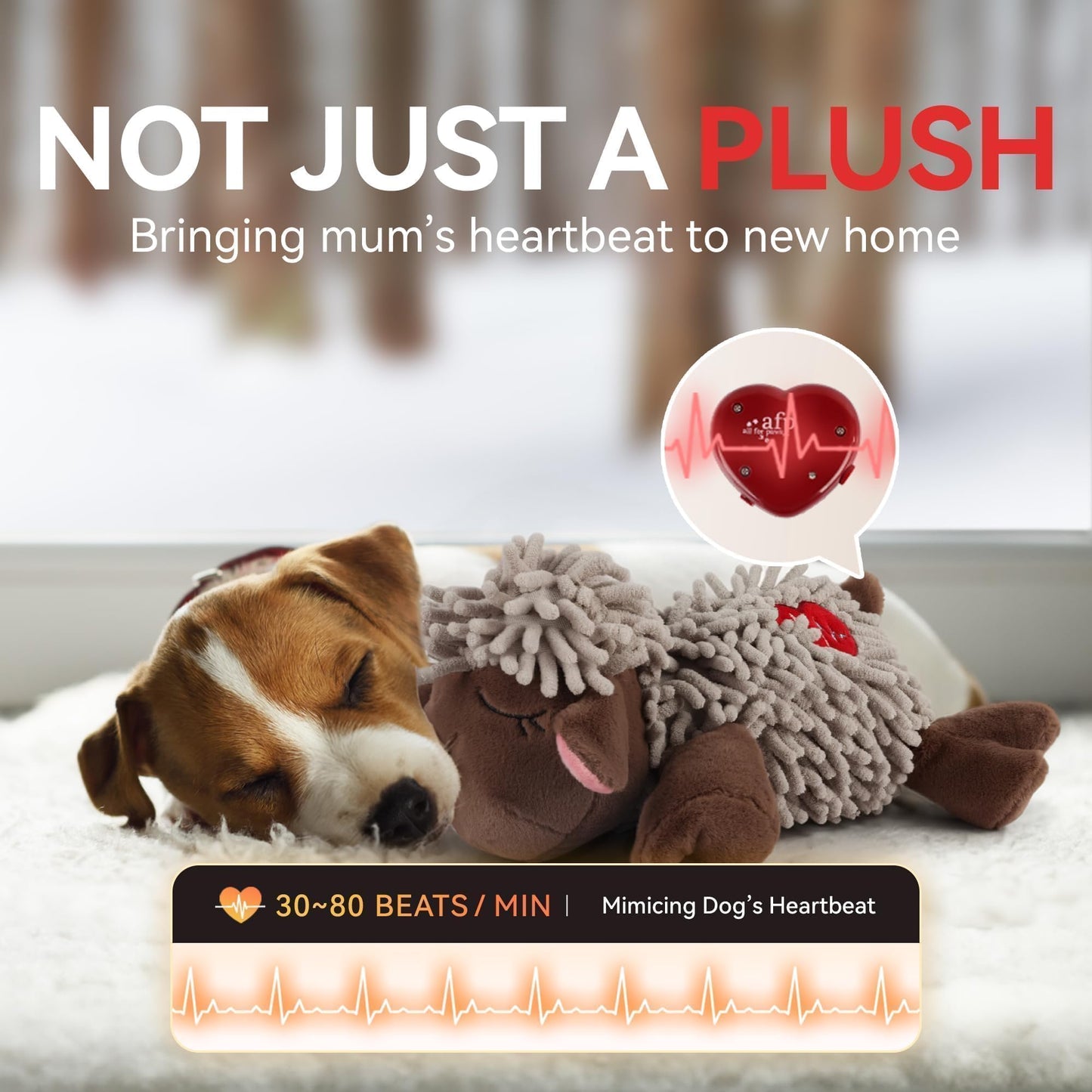 ALL FOR PAWS Heartbeat Dog Toy, Puppy Sleeping Buddy Cuddle Toy, Dog Soothing Plush Toy with Warm Bag, Crate Training Puppy Stuffed Animal Gift Toys, Heartbeat Box with USB Charging