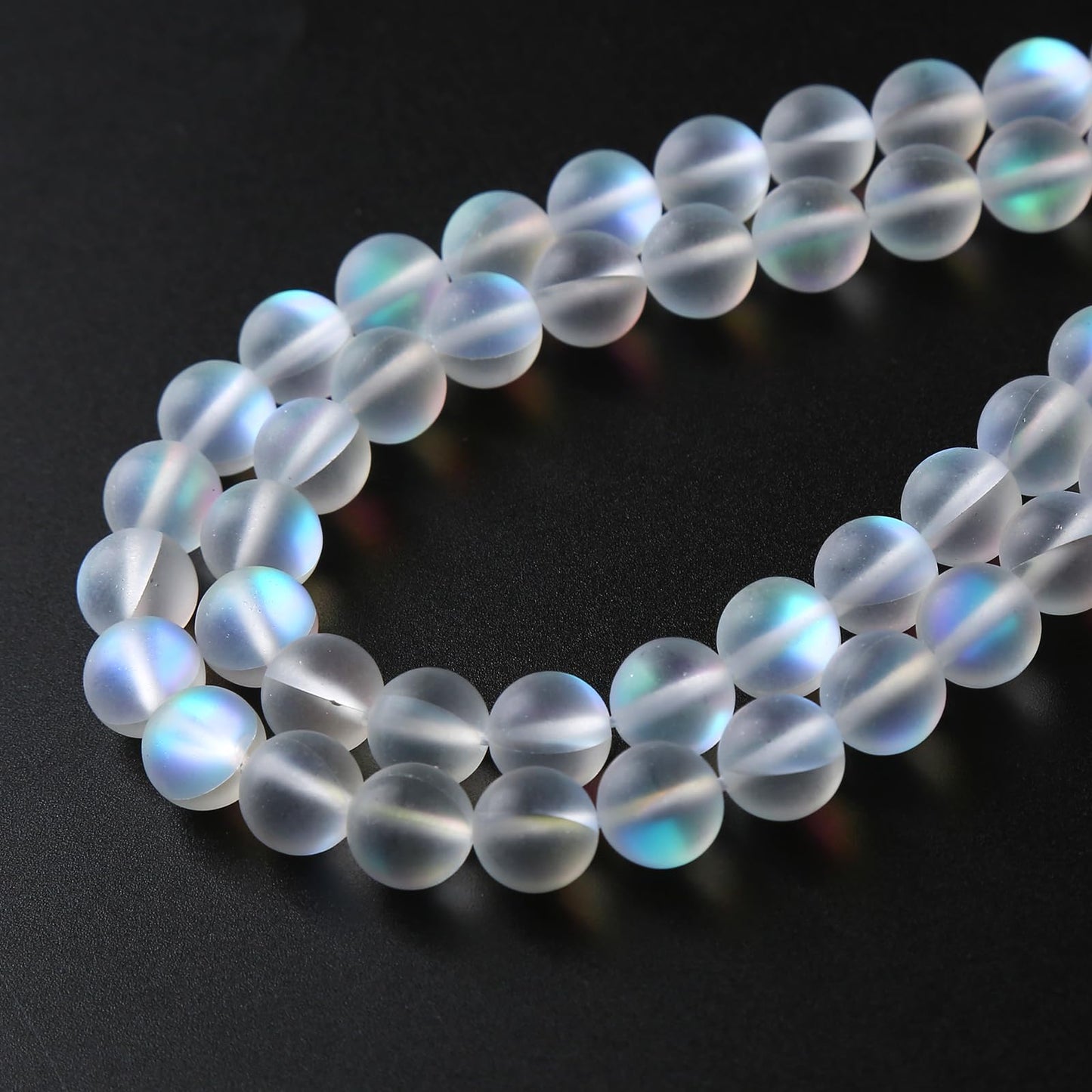 ZXYMLZI 32pcs 10mm Natural White Mystic Aura Quartz Beads Frosted Matte Moonstone Round Loose Beads For Jewelry Making DIY Bracelet Necklace 15"