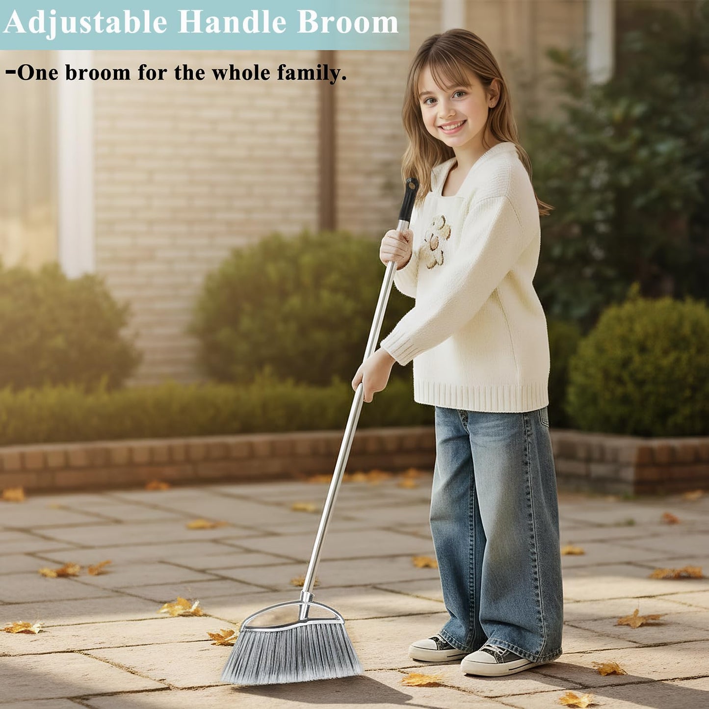 Metal Dustpan and Heavy Duty Broom Set, Stand Up Dustpan with Outdoor Stiff Bristles Broom for Hardwood Patio Room Office Floor Sweeping