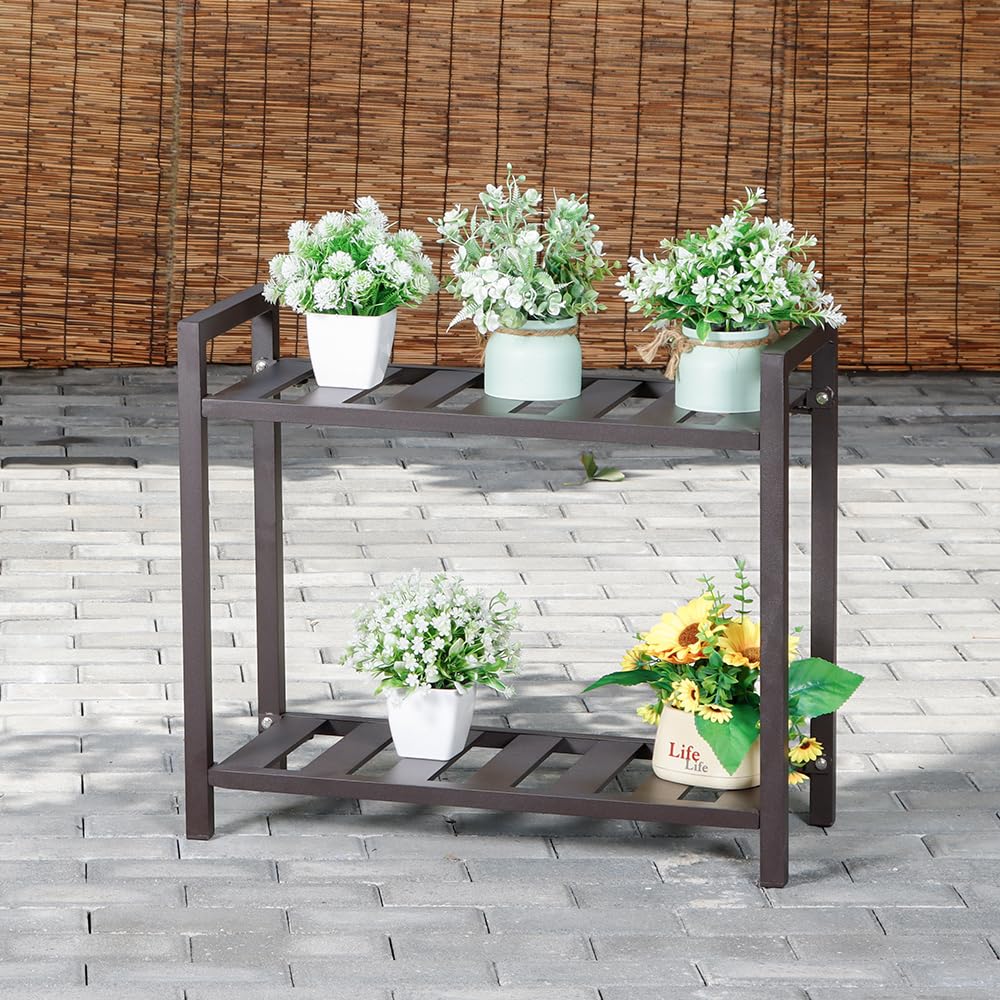 DHYGOTFUR Versatile Indoor/Outdoor Plant Stand – High-Strength Aluminum with 300 LBS Load Capacity - Ideal Decor for Patios, Gardens, Living Rooms | L21.6 x W11.8 x H22 inches