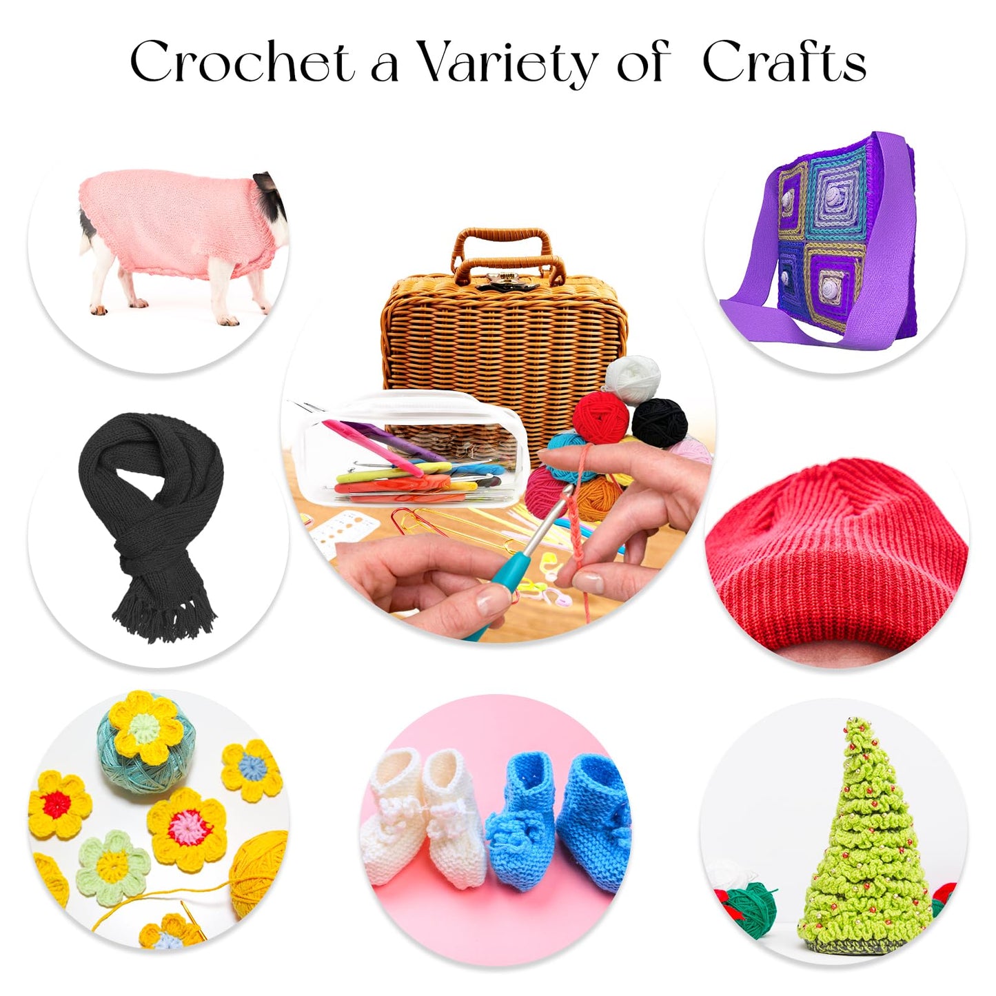SNAIL GARDEN Crochet Kit for Beginners - with Rattan Retro Case, Crochet Kit for Adults with Cotton Yarn, Complete DIY Starter Crochet Set for Adults