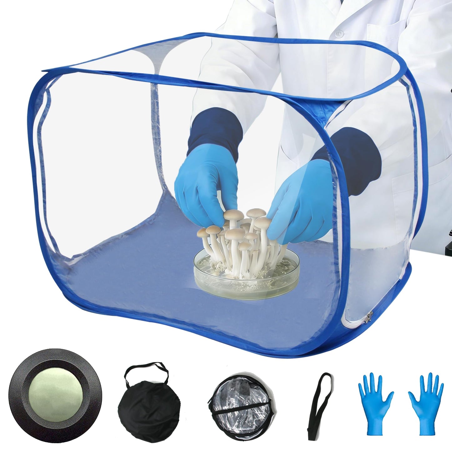 Toboom Portable Still Air Box Mycology with Pop Up Mushroom Growing Kit - Ideal for Mushroom Cultivation in Office and Mycology Enthusiasts (Blue)