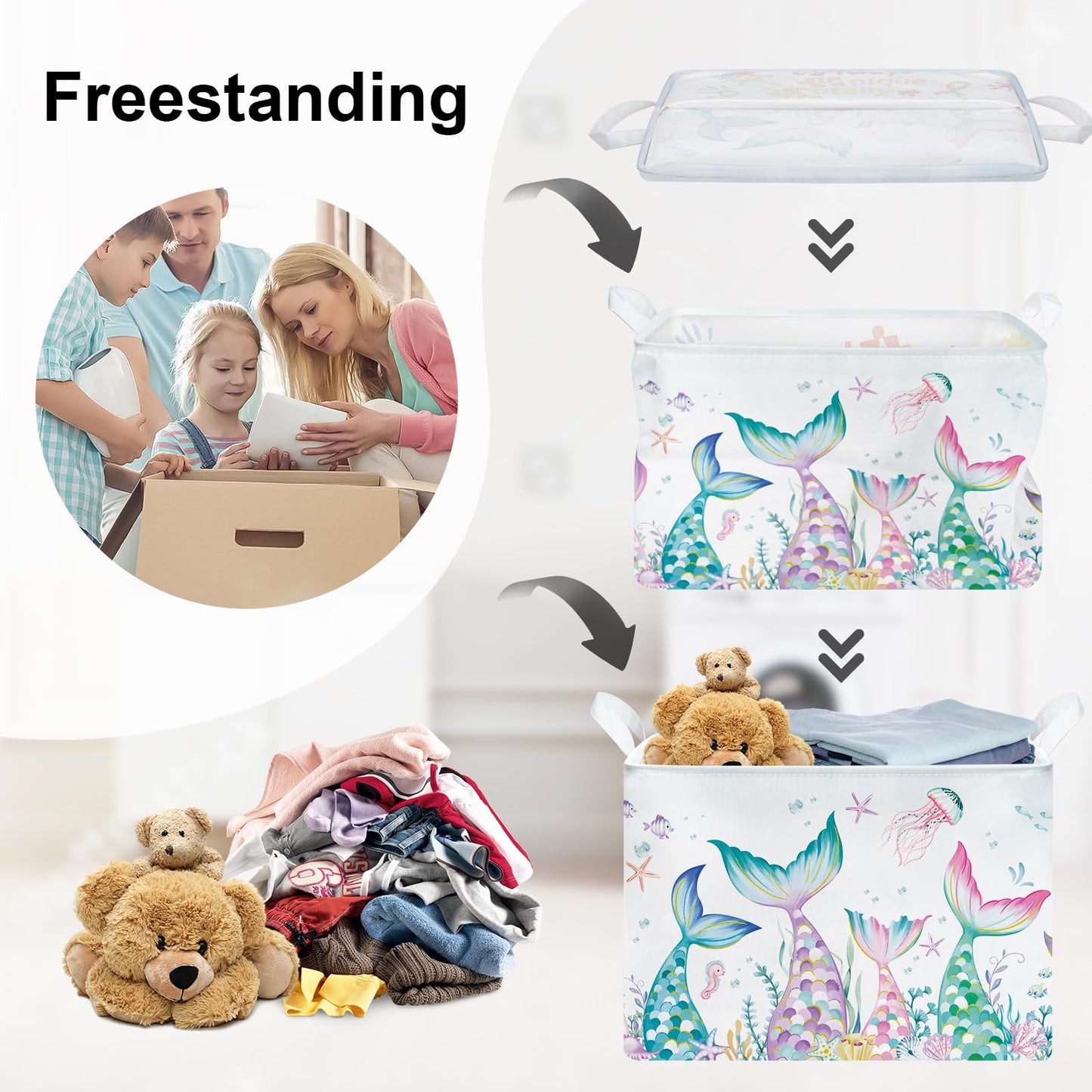 HUUMONSS Fantasy Princess Laundry Hamper Colorful Large Storage Basket Collapsible Parents Organizer Kids Toy Clothes Bins for Bedroom, Bathroom, Mermaid, 36L