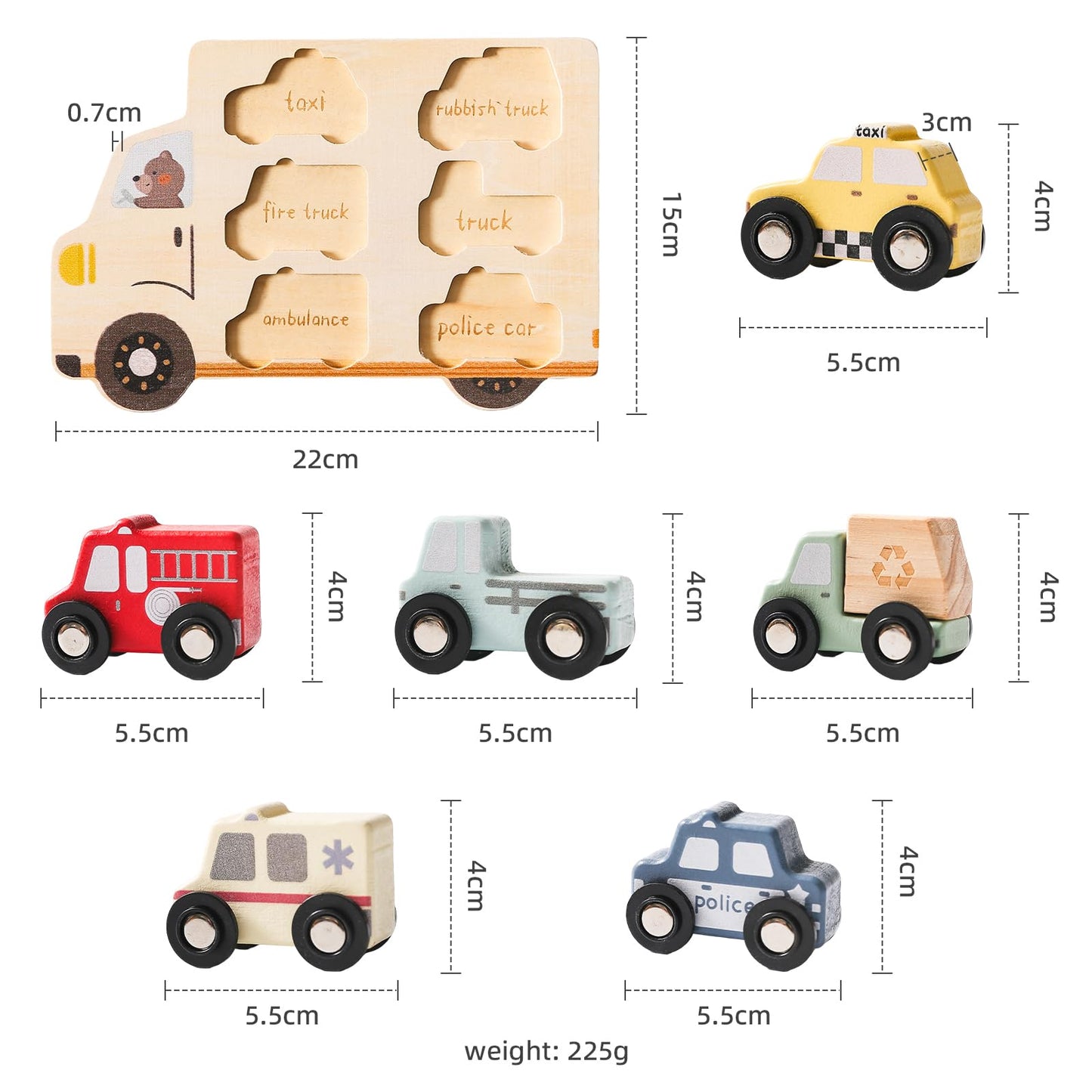 Wooden Cars Vehicle Set for Toddlers 1-3 Cars Toy for Toddlers Montessori Toys for 1+ Year Old Educational 1st Birthday Gifts