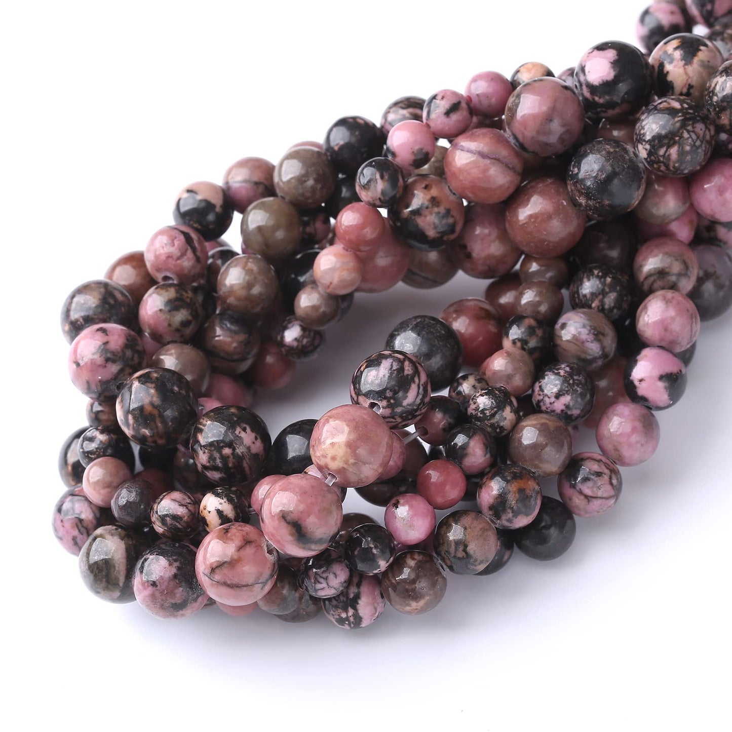 45PCS 8MM Natural Black Line Rhodochrosite Stone Beads Energy Healing Beads for DIY Jewelry Bracelet Necklace Making for Jewelry Making15Inch