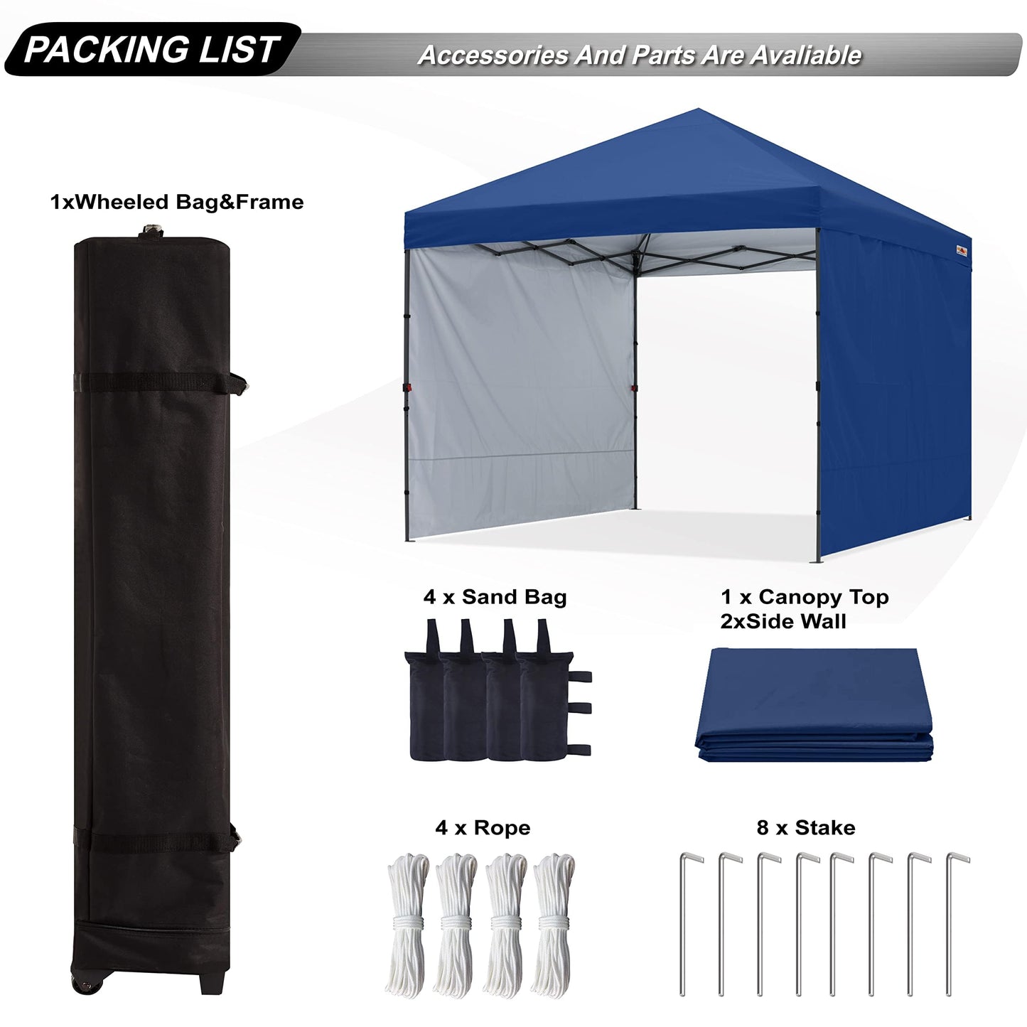 ABCCANOPY Easy Pop up Canopy Tent with 2 Sidewalls for Outdoor Sun Blocking or Rain Protection,10x10, Navy Blue