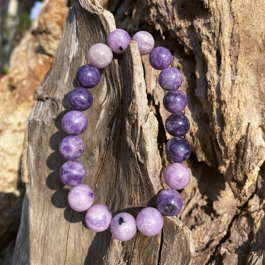 10mm Lepidolite Crystal Bracelet for Women Men | Natural Adjustable Handmade Lithium Purple Crystal Jewelry | Anxiety Relief & Stress - Emotional Balance | Fit for 7-8 inch Wrist
