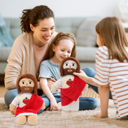 Yelakey 13" Jesus Plush Toy Heart of Jesus Plushie Savior Stuffed Doll for Church Sunday School Religious Easter Gift for Children Kids (Pack of 2)