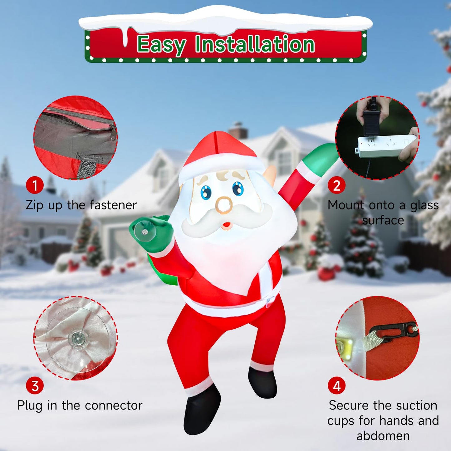 3 FT Christmas Inflatables Outdoor Decorations, Funny Cute Hanging Santa Claus with Gift Bag, Build-in LED Lights, Blow Up Xmas Decor for Indoor Yard Outside Fall Vacation Holiday Party Lawn