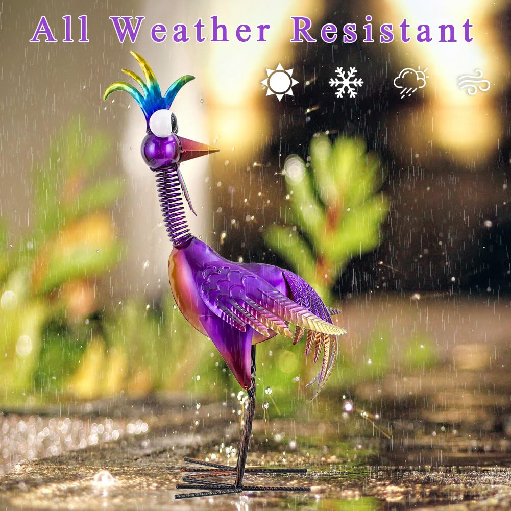 giole Metal Wacky Rooster Garden Statue, 19'' Rooster Decor Yard Statue Decorations Outdoor, Chicken Yard Art for Outside, Patio, Backyrad, Lawn(Purple)