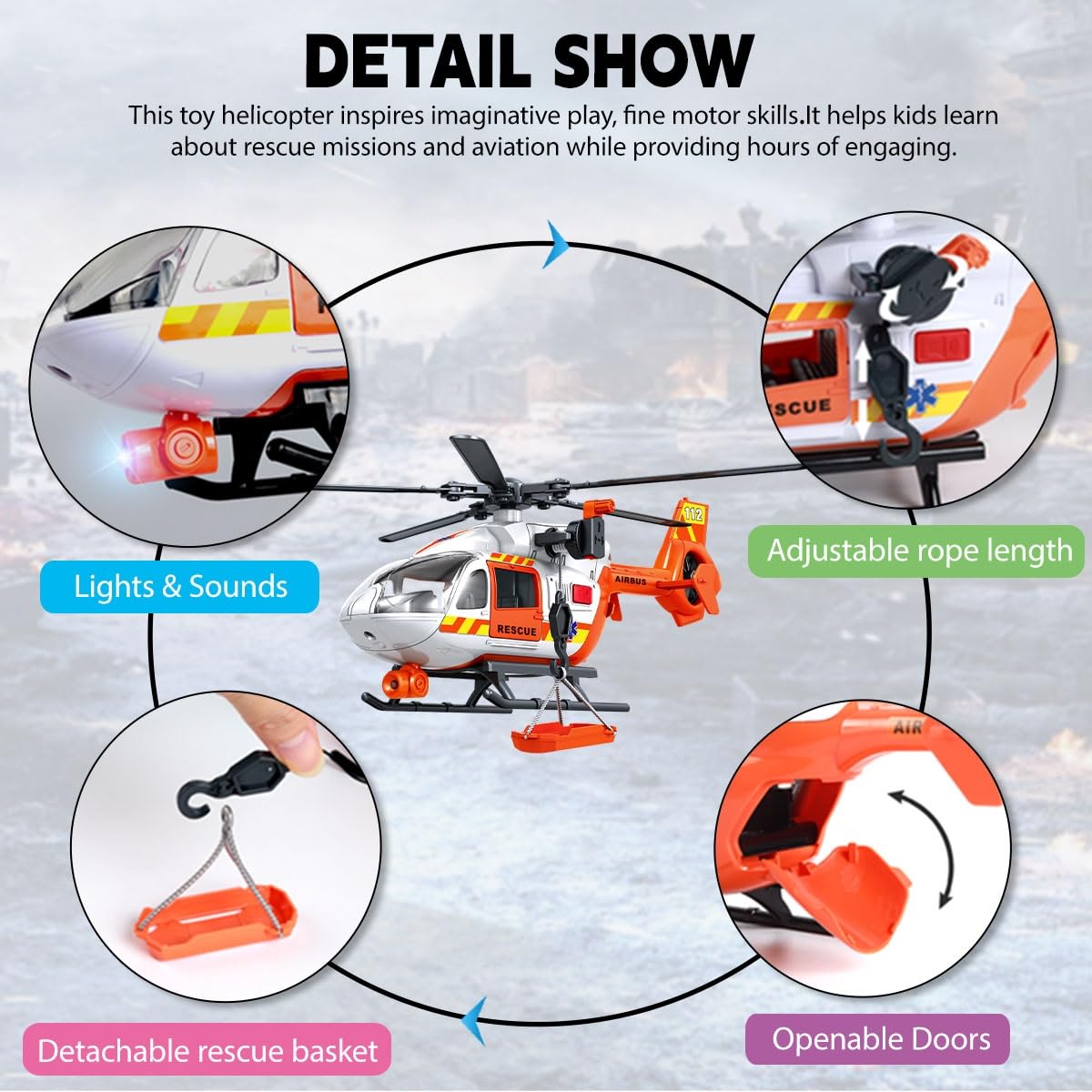 CSDCSD Helicopter Toy with Lights and Sound Sirens,Boys Toys,Rescue Vehicles Toys for Kids Aged 2 3 4 5 6 and Up,Best Toddler Kids Boys Gifts (Rescue Helicopter)