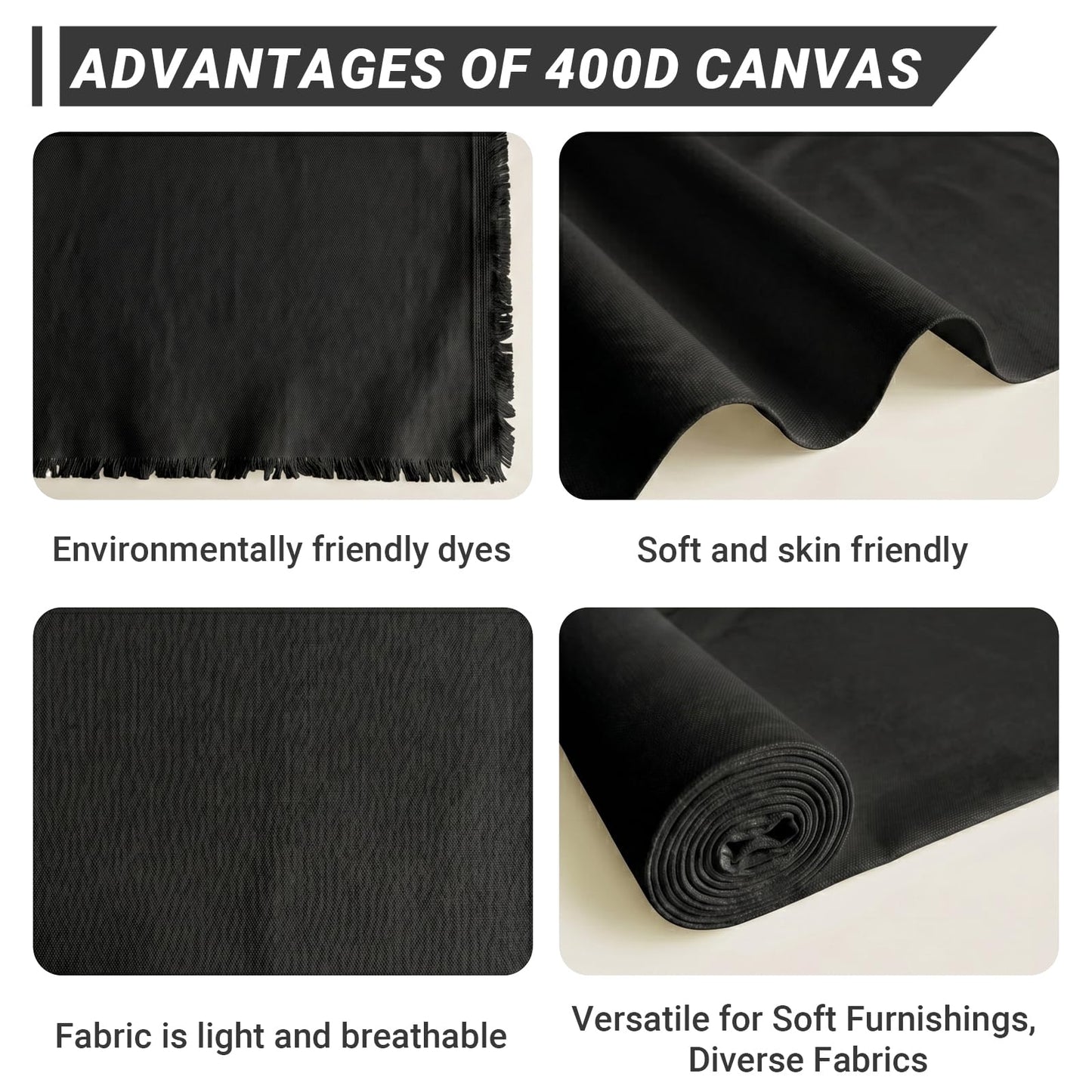 Q&J Fabric Co. 5 Yards Black Canvas Fabric by the Yard 8oz 400D Cotton Blend Canvas Material 59 Inch Wide for Sewing DIY Crafts Home Decor Tote Bags