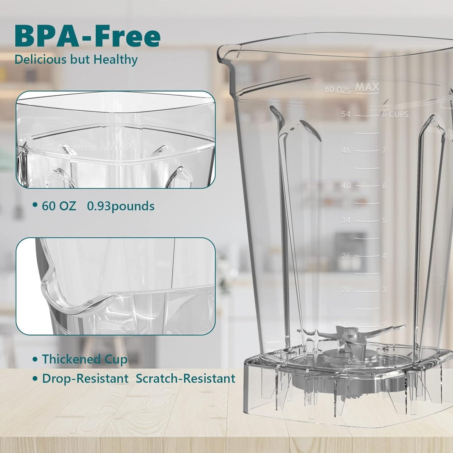 OMMO Blender 1800W, Professional High Speed Countertop Blender with Stainless Steel Blades, 60oz BPA Free Jar for Shakes and Smoothies, Ice and Fruits, Dishwasher Safe