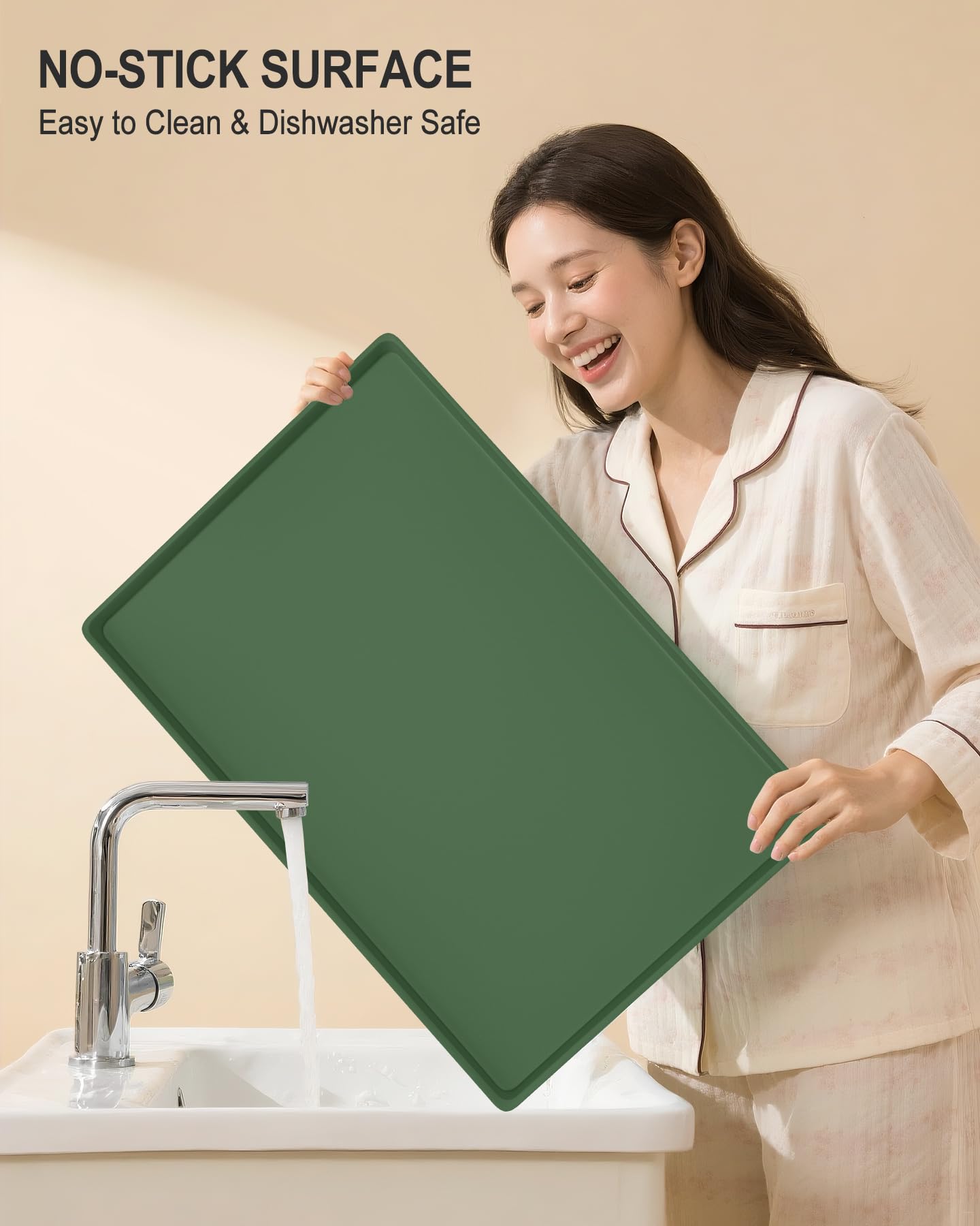 NPOOYI Silicone Art Mat for Crafts, 16" x 24" Waterproof Non-Slip Painting Mat for Kids with Raised Sides, Protects Surfaces Perfectly for Crafts, Legos, Slime, Resin, Paint & Jewelry-Making, Green