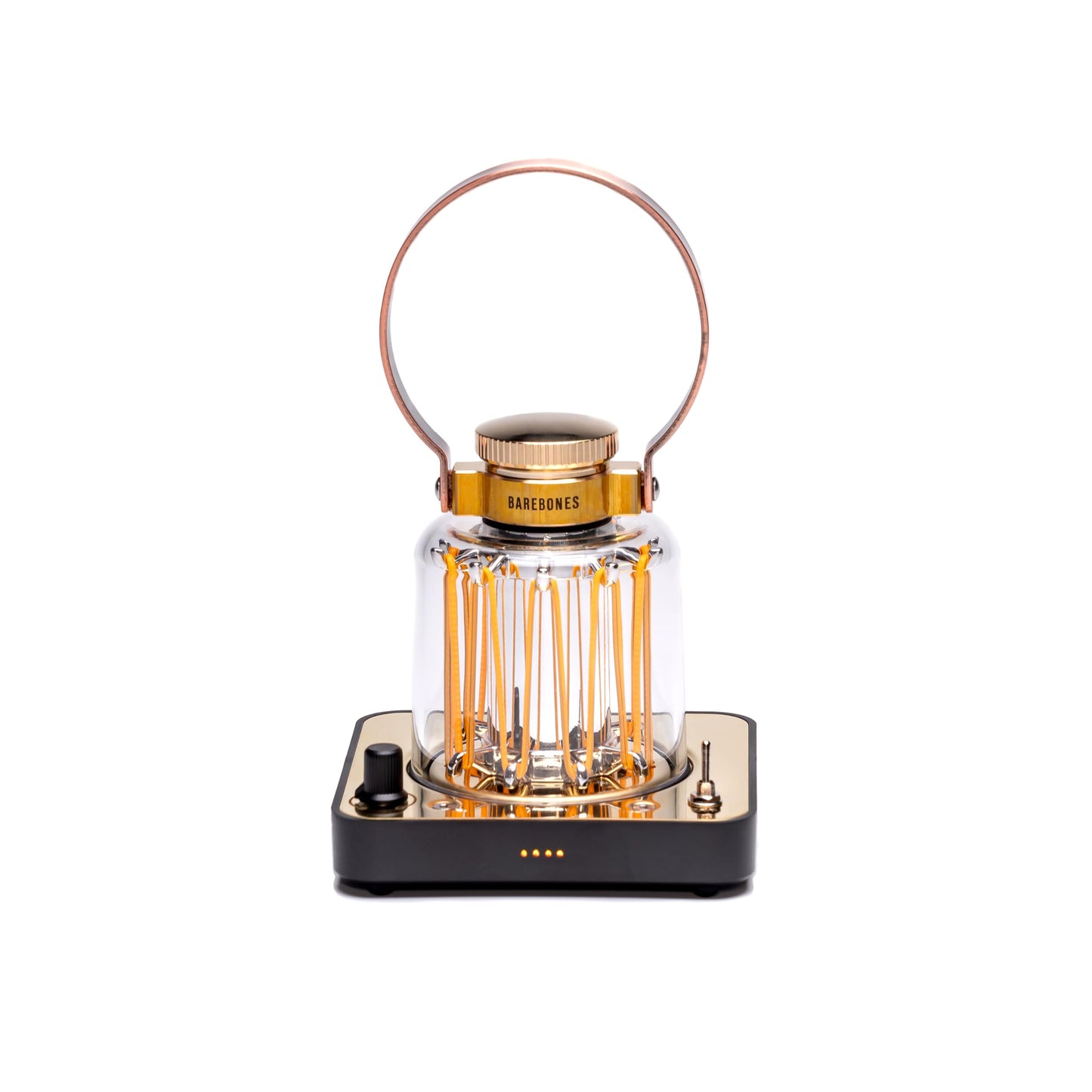 Barebones Block Tower Lantern – Rechargeable LED Lantern with Adjustable Brightness, Candle Flicker Mode, Brass & Copper Finish, Portable Light for Indoor and Outdoor Use