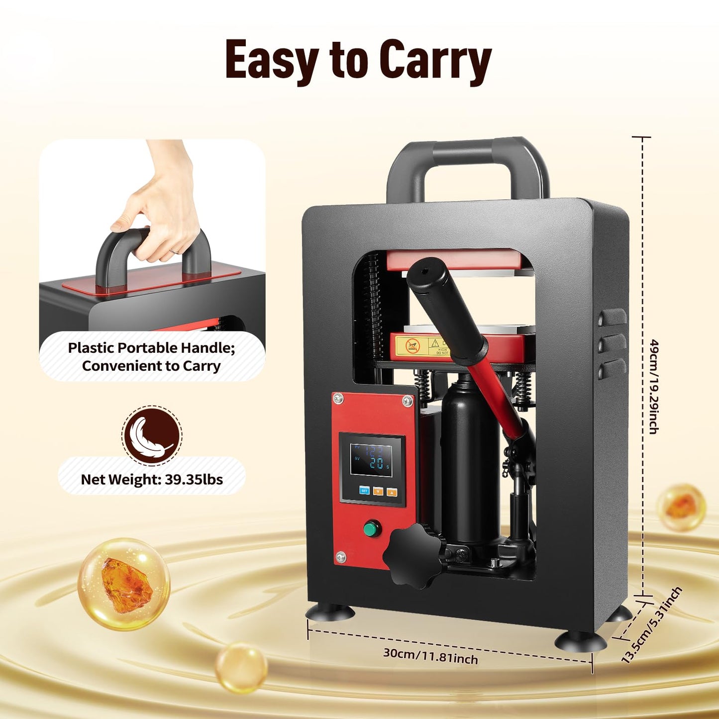 5 Ton Hydraulic Heat Press Machine with Dual 2.4"X4.7" Dab Heated Plates 900W