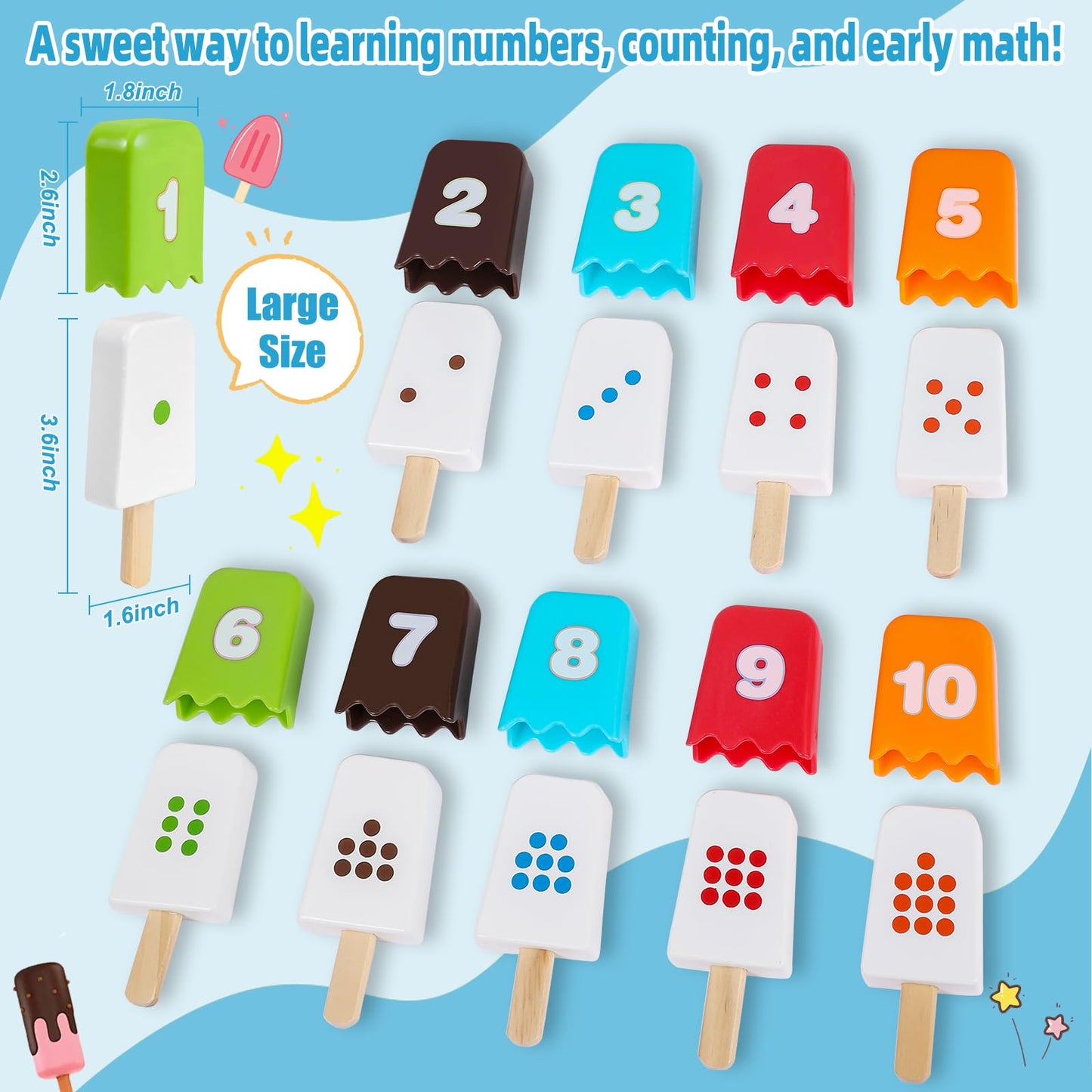 Lasoba 1-10 Number Matching Ice Cream Toy - 20 Pcs, Fun Number Toys for Kids, Toddler Number Learning Toys, Preschool Learning Activities, Montessori Toys Gift for 3+ Year Old Kids