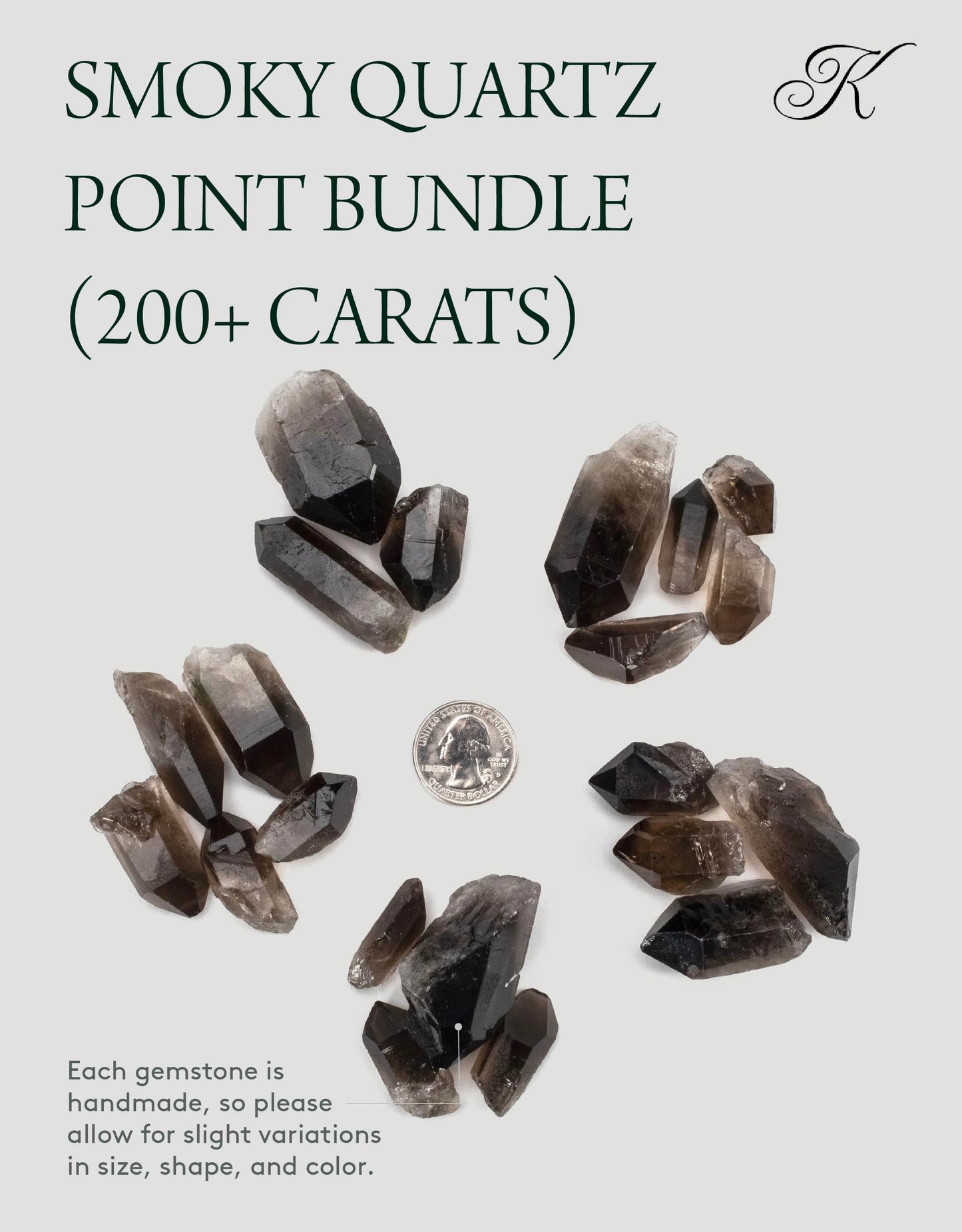 KALIFANO Smoky Quartz Points Bundle (250+ Carats) - Bulk High Energy Raw Lemurian Reiki Morion Cuarzo Crystal Used for Clarity and Purpose - Information Card Included (Family Owned & Operated)
