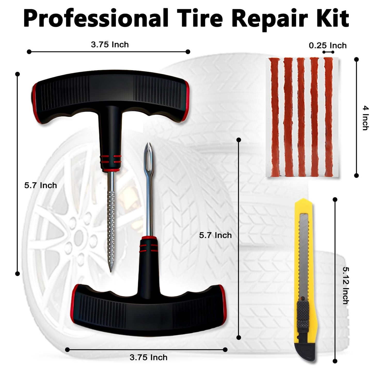 45Pcs Tire Repair Kit with Tire Plugs & Rubber Nail, Professional Heavy Duty Emergency Tire Repair Screw Tool Kit, Flat Tire Repair Plug Kit for Car Motorcycle ATV Tractor Truck Lawn Mower (Gray)