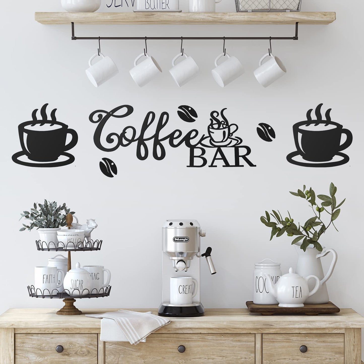 Ferraycle Coffee Bar Rustic Metal Sign Rustic Coffee Bar Hanging Wall Decor Coffee Signs for Coffee Bar Metal Coffee Wall Art for Coffee Bar Home Office Kitchen (Coffee Bar, Bean and Cup Style)
