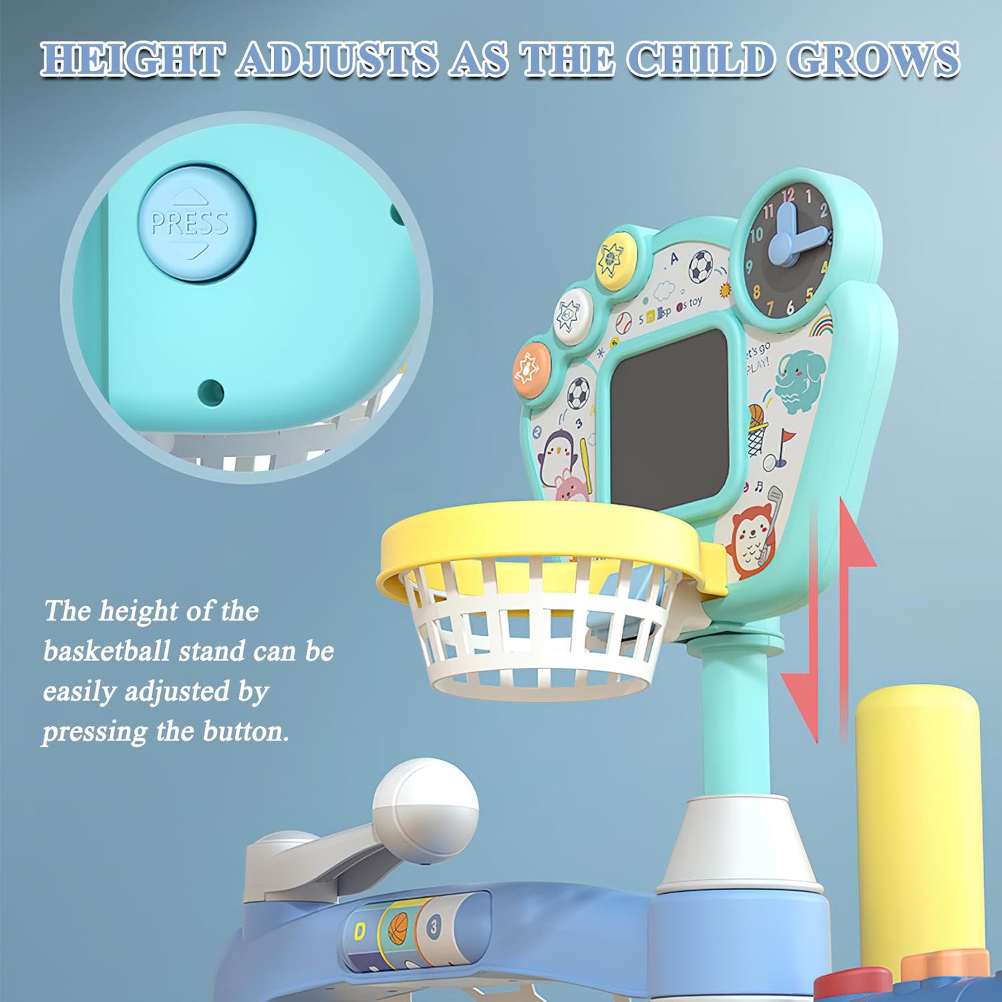 5-in-1 Toddler Sports Toys Activity Center: Includes Basketball Soccer Bowling Baseball Golf, Toddler Basketball Hoop Indoor with Adjustable Height 1-3 Year Old Boys Girls Toys, Toddlers & Baby Gift