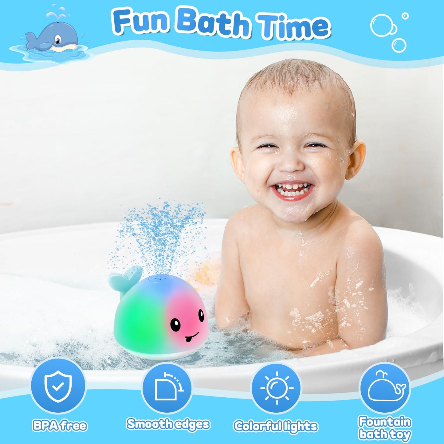 Baby Bath Toys for Kids Ages 1-3, Pool Water Toys for Baby 1 2 3 Year Boy Girl, Whale Bath Toy Sprinkler Light up Bath Toys for Babies 6-12 Months, Toddlers Bathtub Toys Baby Birthday Gifts