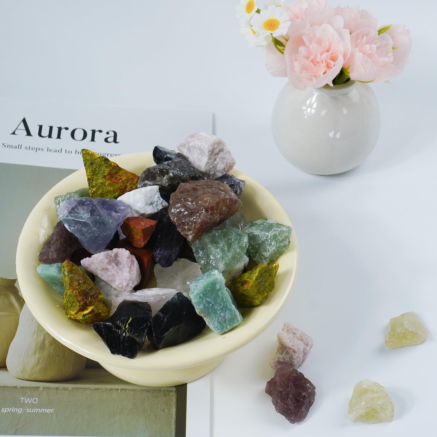 Raw Crystals, Large 1.2-2.0" Healing Crystal Natural Rough Stones for Intuition,Chakra,Meditation,Decoration,Polishing,Energy Work (Greenquartz, 3.5oz-1.2-2.0"raw Crystals)