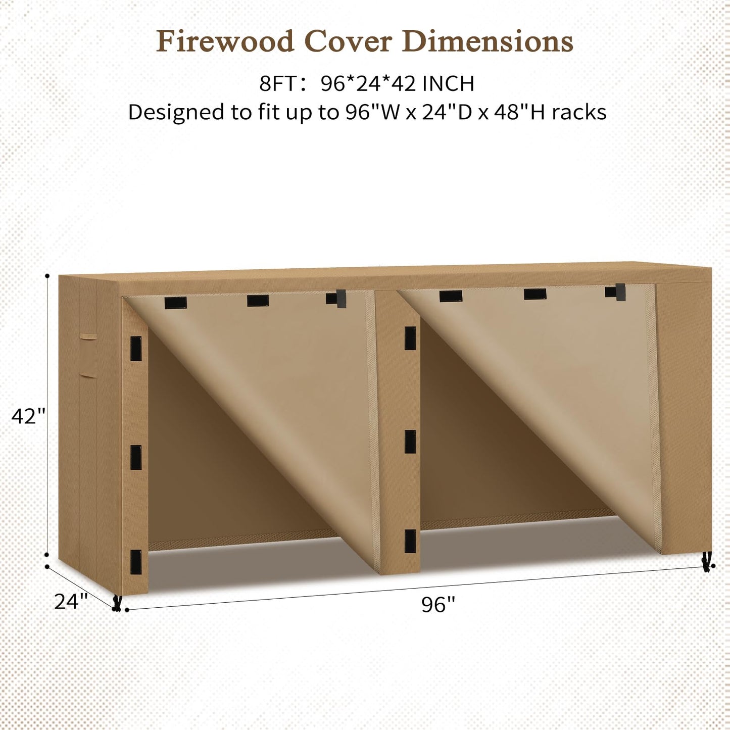 Fashlits 8ft Waterproof Firewood Rack Cover, Heavy Duty 600D Oxford Outdoor Storage Wood Rack Cover For Outdoor, Indoor, Patio(Cover Only, Rack Not Included)