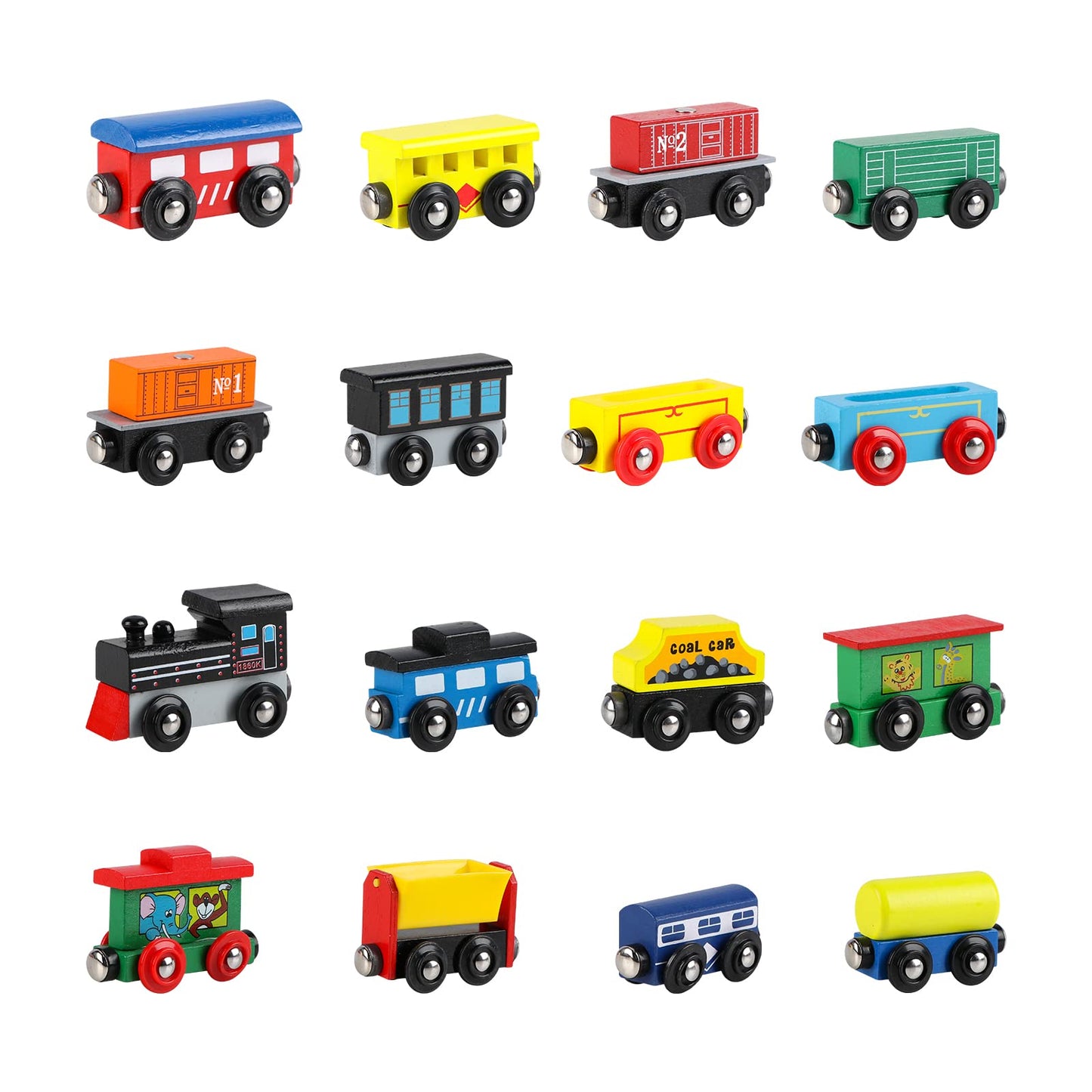 Wondertoys Wooden Train Set 16 PCS Train Toys Magnetic Set Includes Storage Bag - Wooden Track Accessories - Wooden Magnetic Car Set for Toddlers Kids Boys and Girls