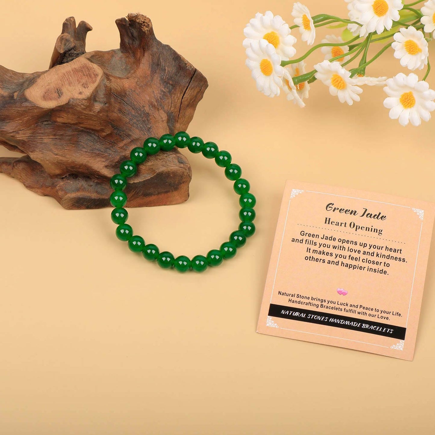 AD Beads Handmade Gemstone Stretch Elastic Bracelet Crystal Healing Reiki Nature's Beauty and Spiritual Essence Unisex (4mm, Green Jade (Heart Opening))