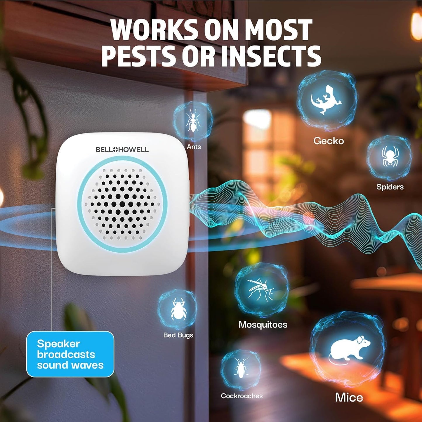 Bell+Howell 4 Pk Ultrasonic Pest Repeller Indoor, Mice Repellent Indoor Home Kit, DIY Pest Control at Home, Plug in Spider Repellent, Rodent Repellent, Bug, Insect & More, Family and Pet Safe