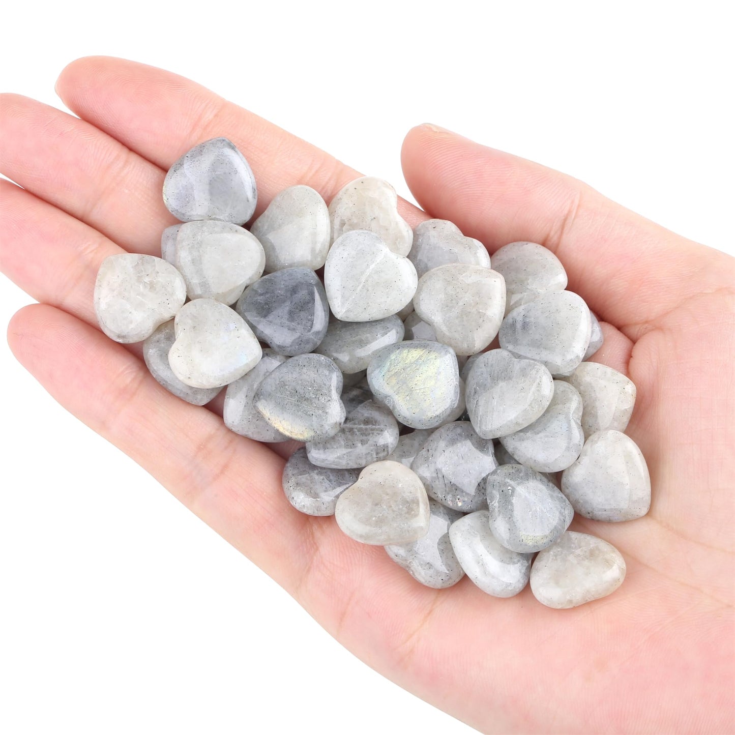 YATOJUZI 20PCS Heart Stone Labradorite Natural Healing Crystals Moonstone Love Crystal Heart Bulk Wholesale Polished Stones Cute Pocket Gemstones Reiki Energy Gifts for Women