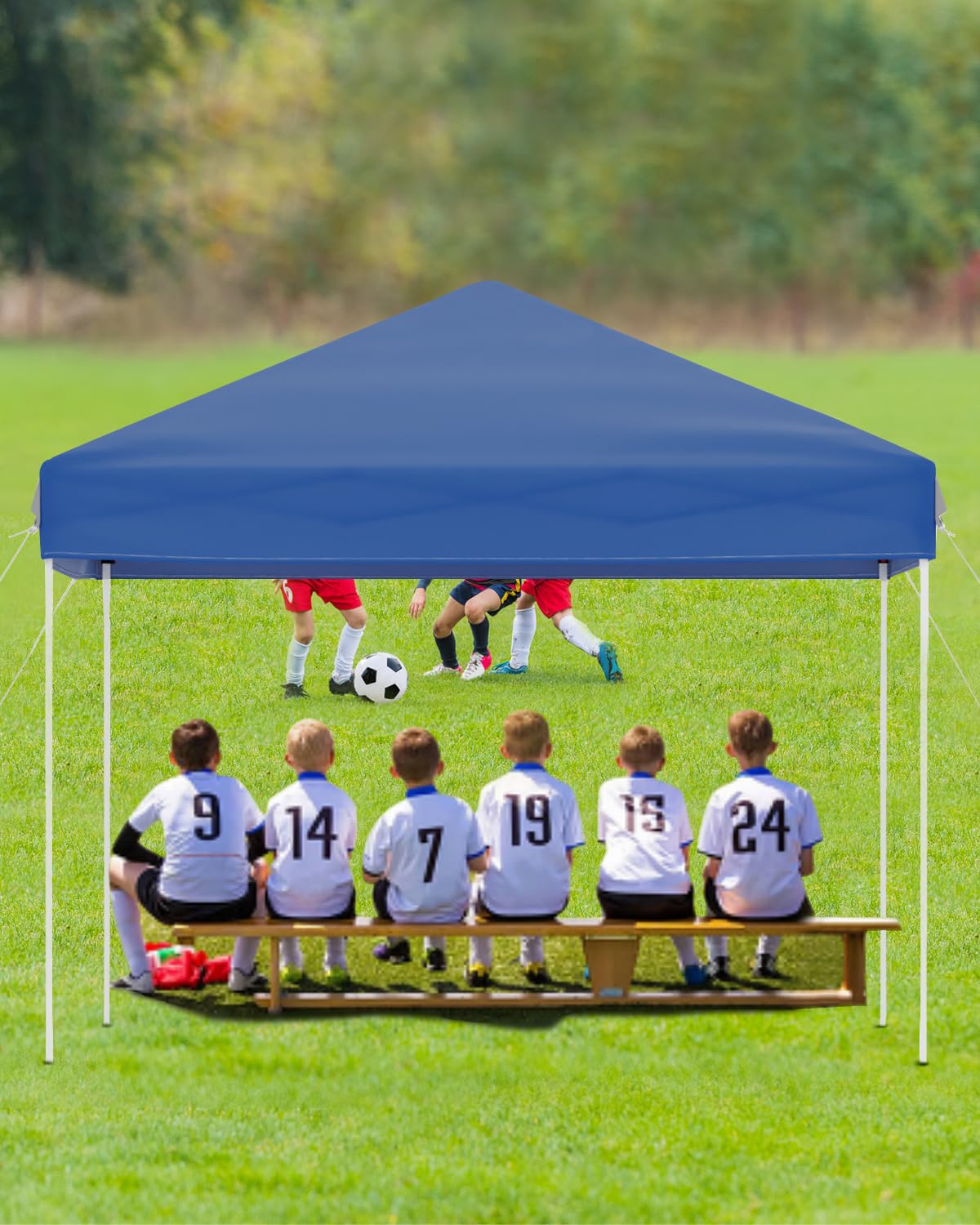 GarveeLife 10x10 Pop Up Canopy Tent, Easy Up Canopy with 3 Adjustable Height, Outdoor Sun Shade with 4 Sandbags & Carrying Bag for Camping, Parties,Outdoor Events-Blue