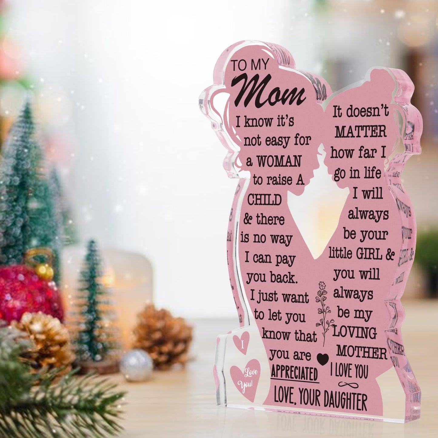 Mom Gifts from Daughter Christmas Gift for Mom, Mom Birthday Ideas Gift Cool Mother's Day Gifts from Daughter Best Mom Ever Gifts New Mom Single Mom Christmas 2024 Acrylic Plaque Sign 5x3in