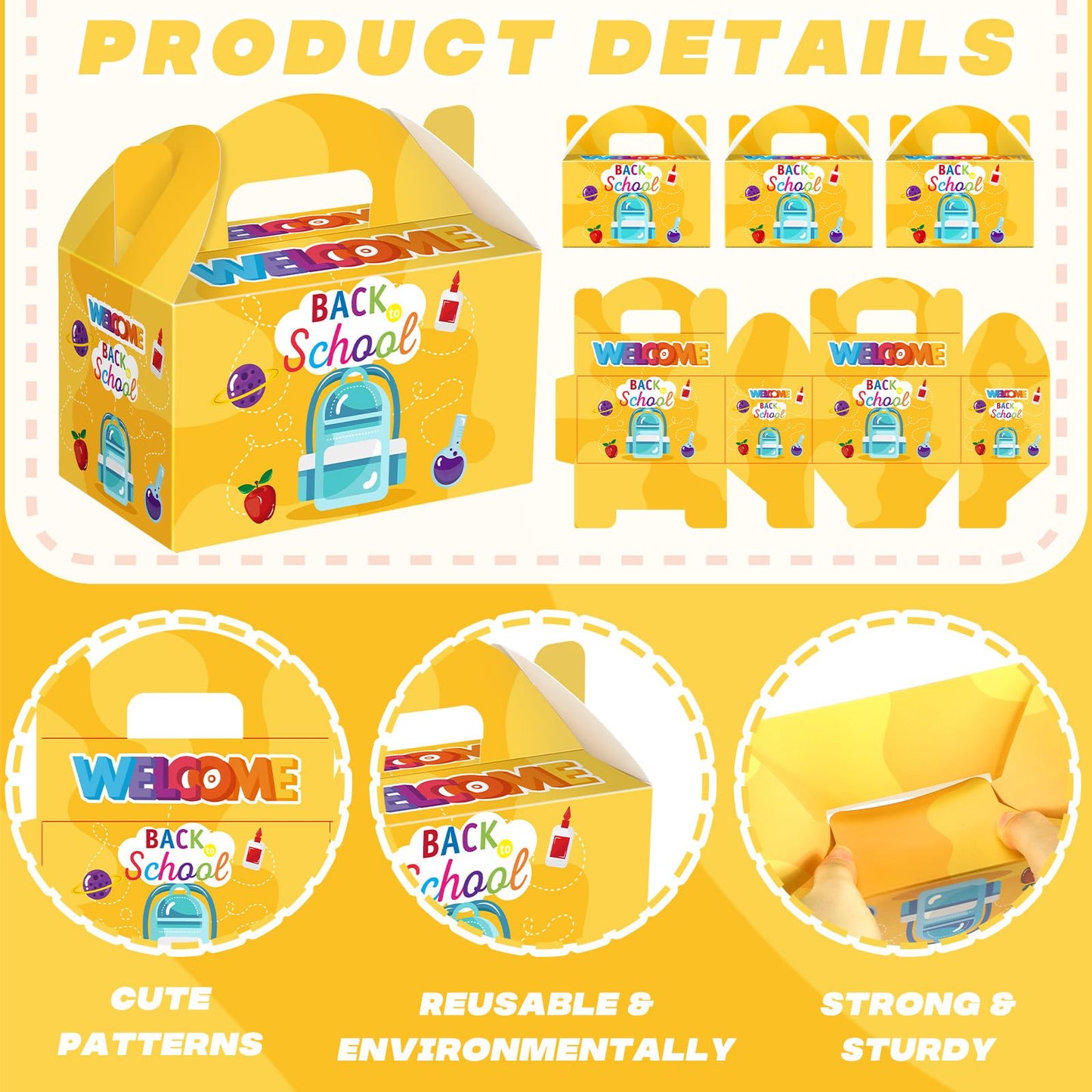 Dunzoom 24 Pcs Back to School Party Favor Boxes First Day of School Gift Goodie Candy Cookie Treat Boxes with Handles for Classroom New Semester Favors Party Supplies