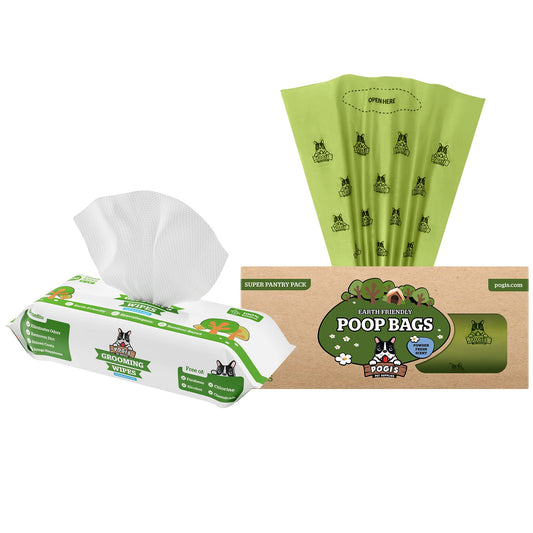 Pogi's Poop n' Wipe Combo - 500 Dog Poop Bags and 100 Plant-based Grooming Wipes Bundle