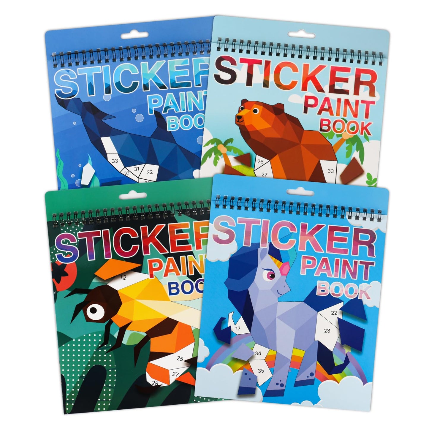 AEAHALY 4 Pack Paint by Sticker Kids Crafts for Kids Ages 4-8 Sticker by Number Books Boys and Girls Birthday Gifts Party Favor, Travel Toys for Toddlers Learning (Animal+Ocean+Insect+Horse)