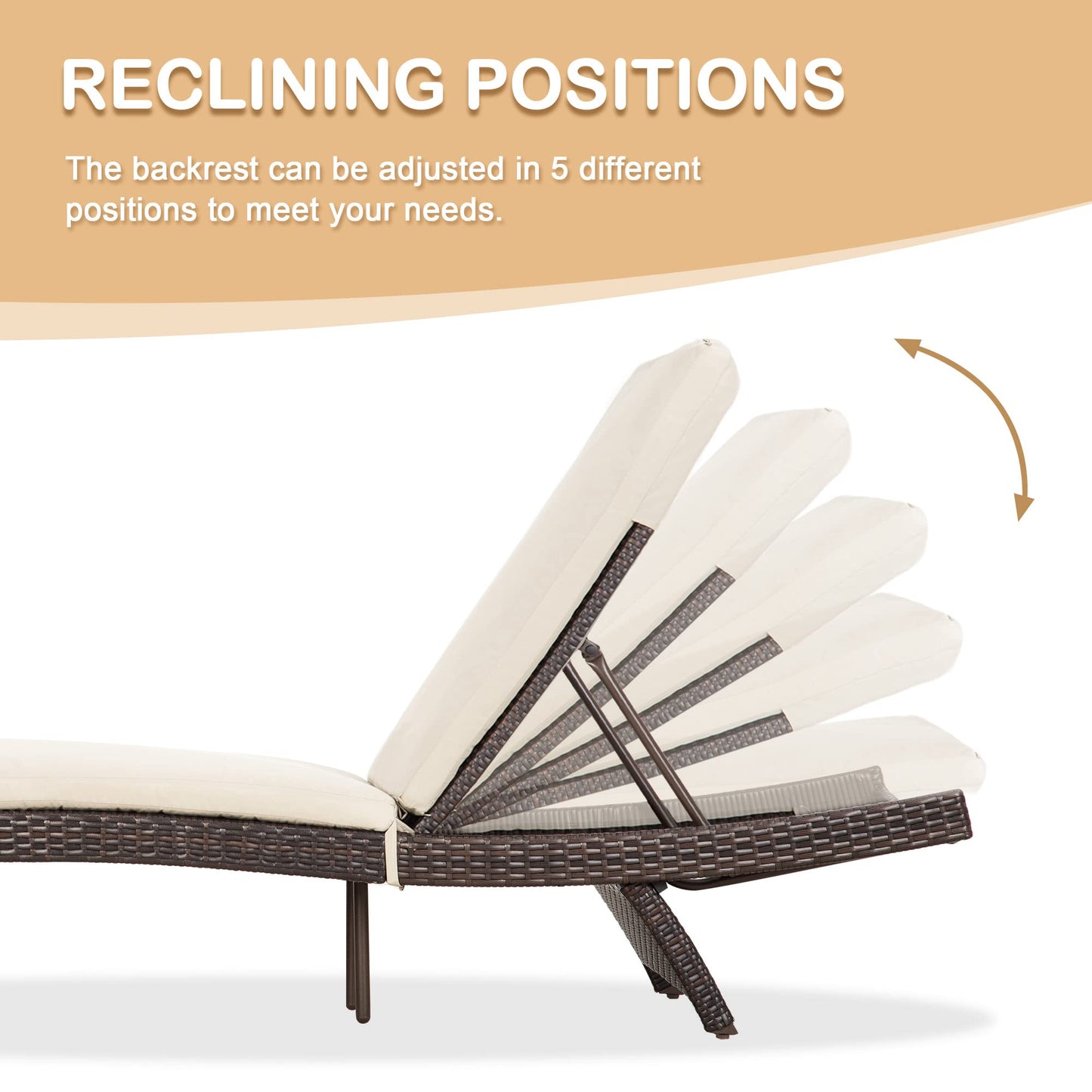 Pamapic Patio Chaise Lounge Set 3 Pieces, Outdoor Pool Lounge Chair with Adjustable Backrest and Thickened Cushion, Patio Lounge Chair Set for Poolside Backyard Garden
