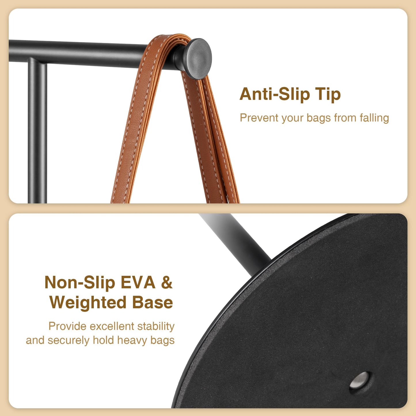 niffgaff T Bar Purse Display Stand Tabletop: Adjustable Height Handbag Holder, Countertop Hanging Rack for Long Necklace Scarf Lanyard, Black
