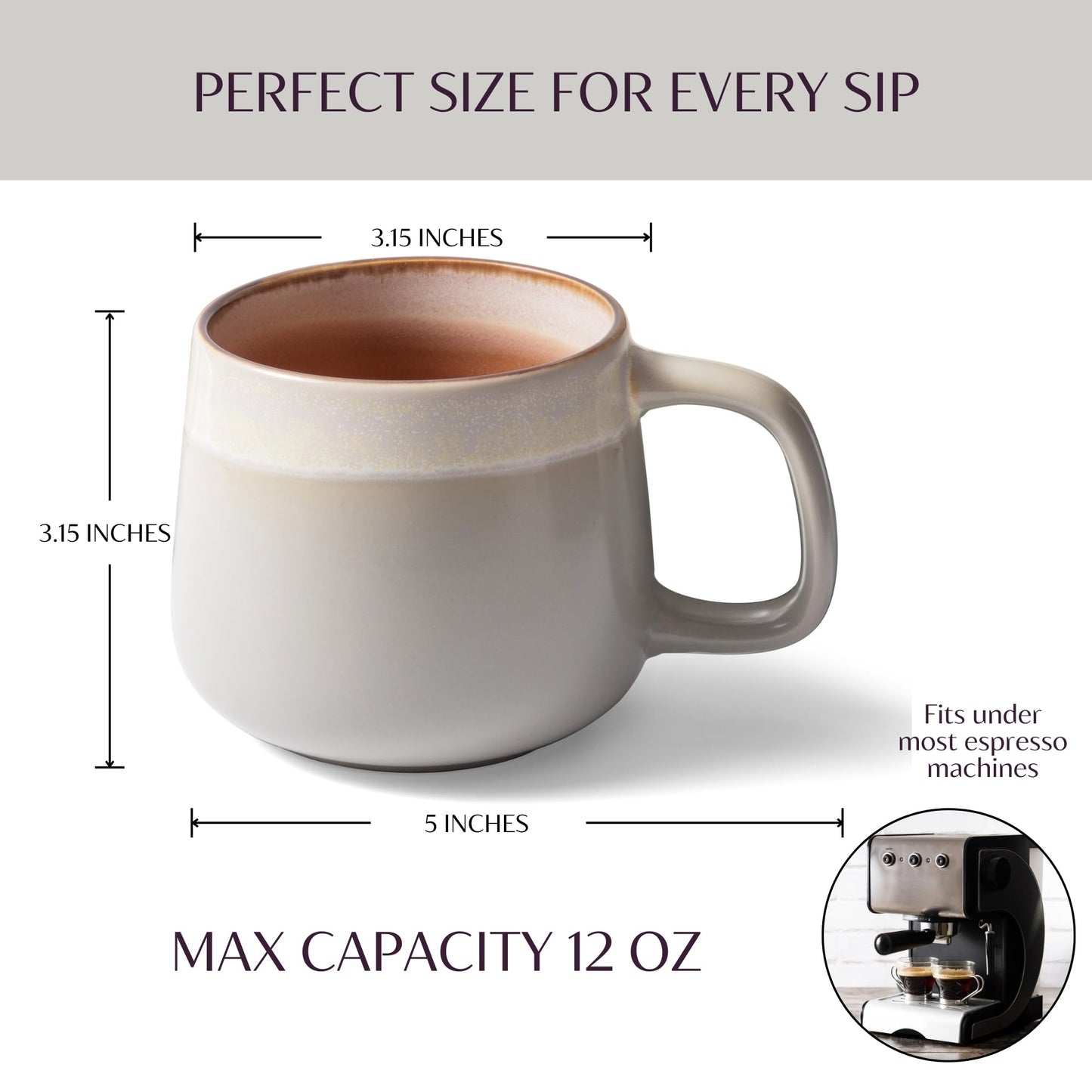 Ava Nord Ceramic Coffee Mugs Set of 4 | 12 oz Stoneware Coffee Cups | Lead-Free, Non-Toxic | Microwave and Dishwasher Safe | Comfortable Handle | Aesthetic Nordic Design for Tea and Latte | Sage Ash